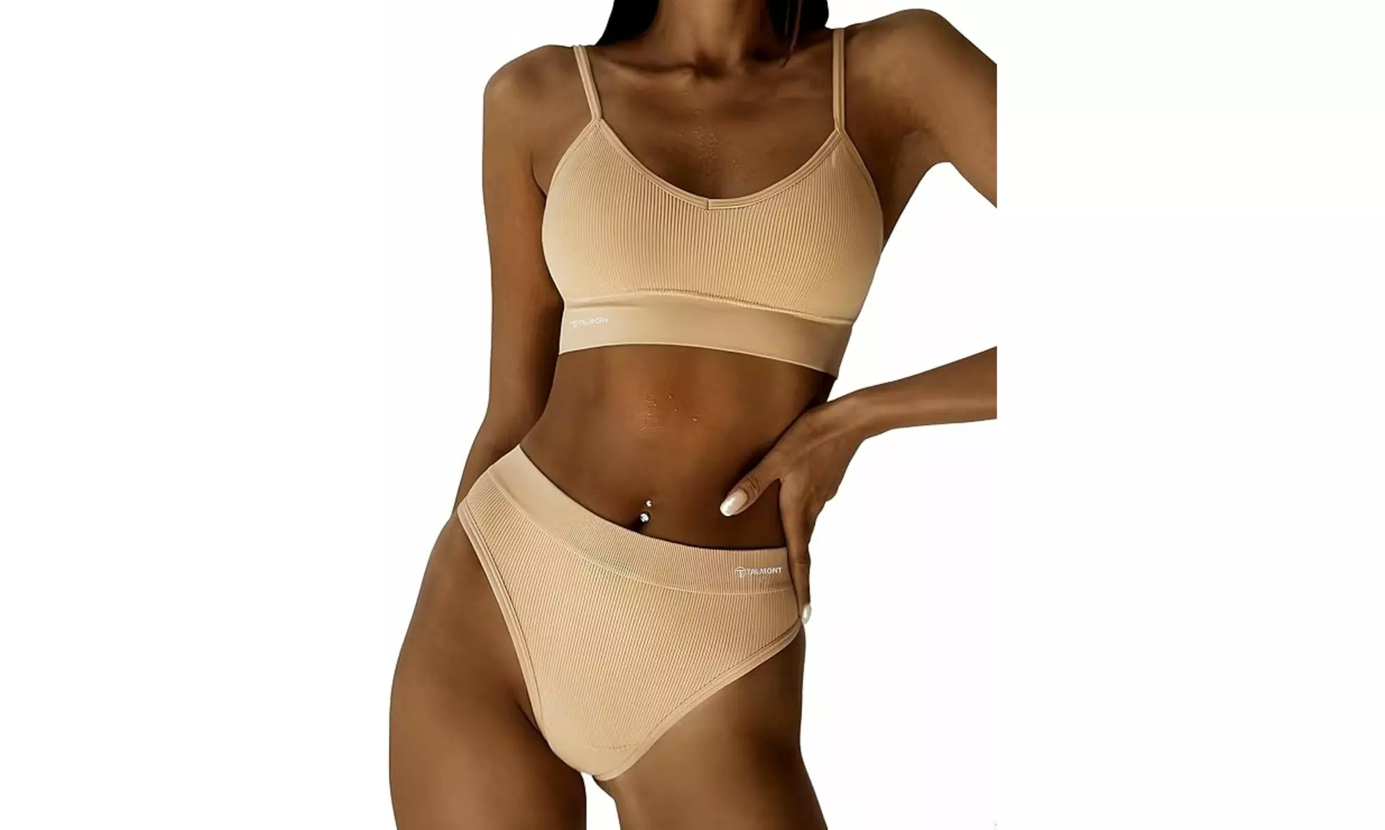 Talmont Seamless Ribbed Bra and Panty Set Soft Stretchy Lounge Lingerie