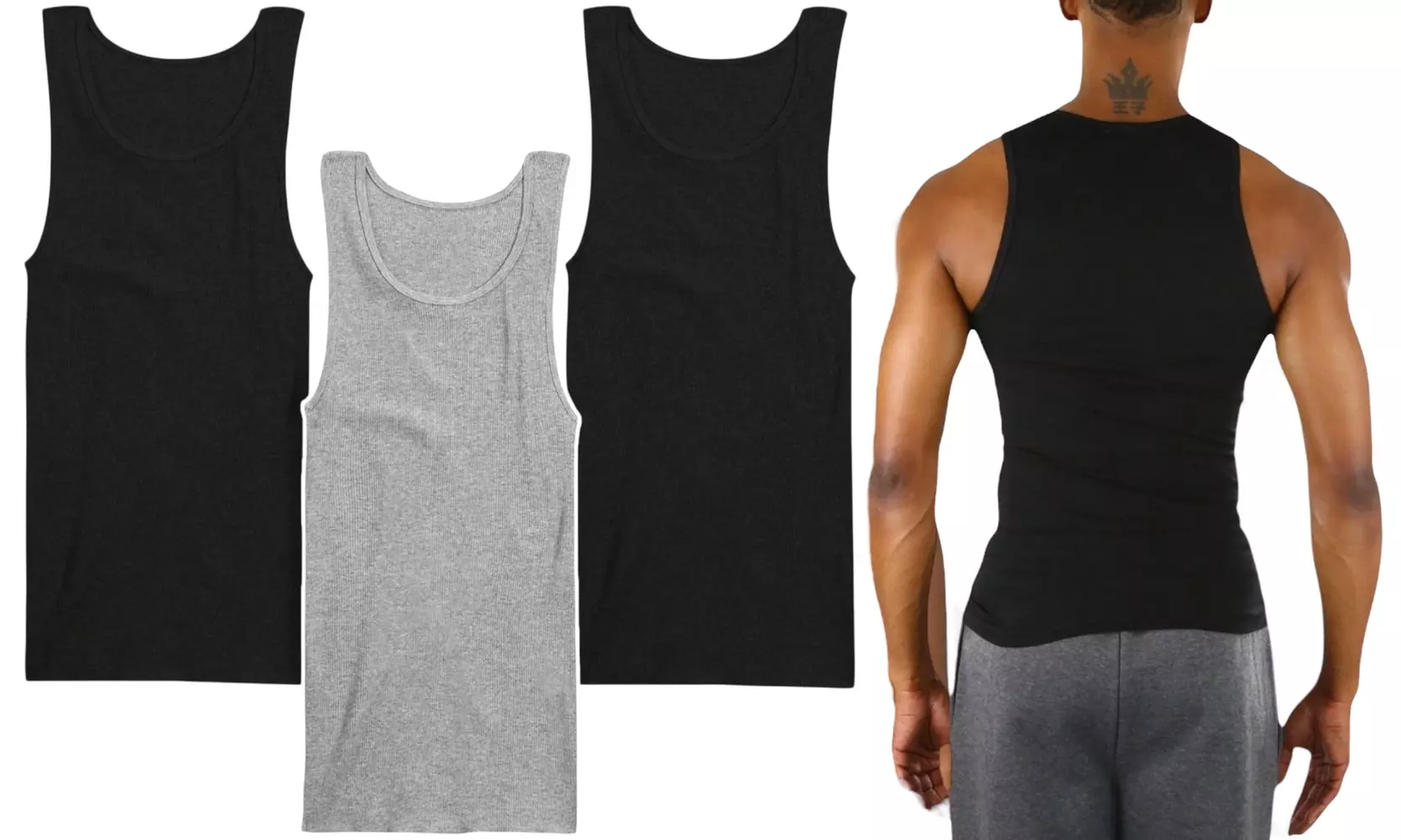 ToBeInStyle Men's Multi-Pack Of Slim Fit Shallow Scoop Neck Sleeveless A-Shirts