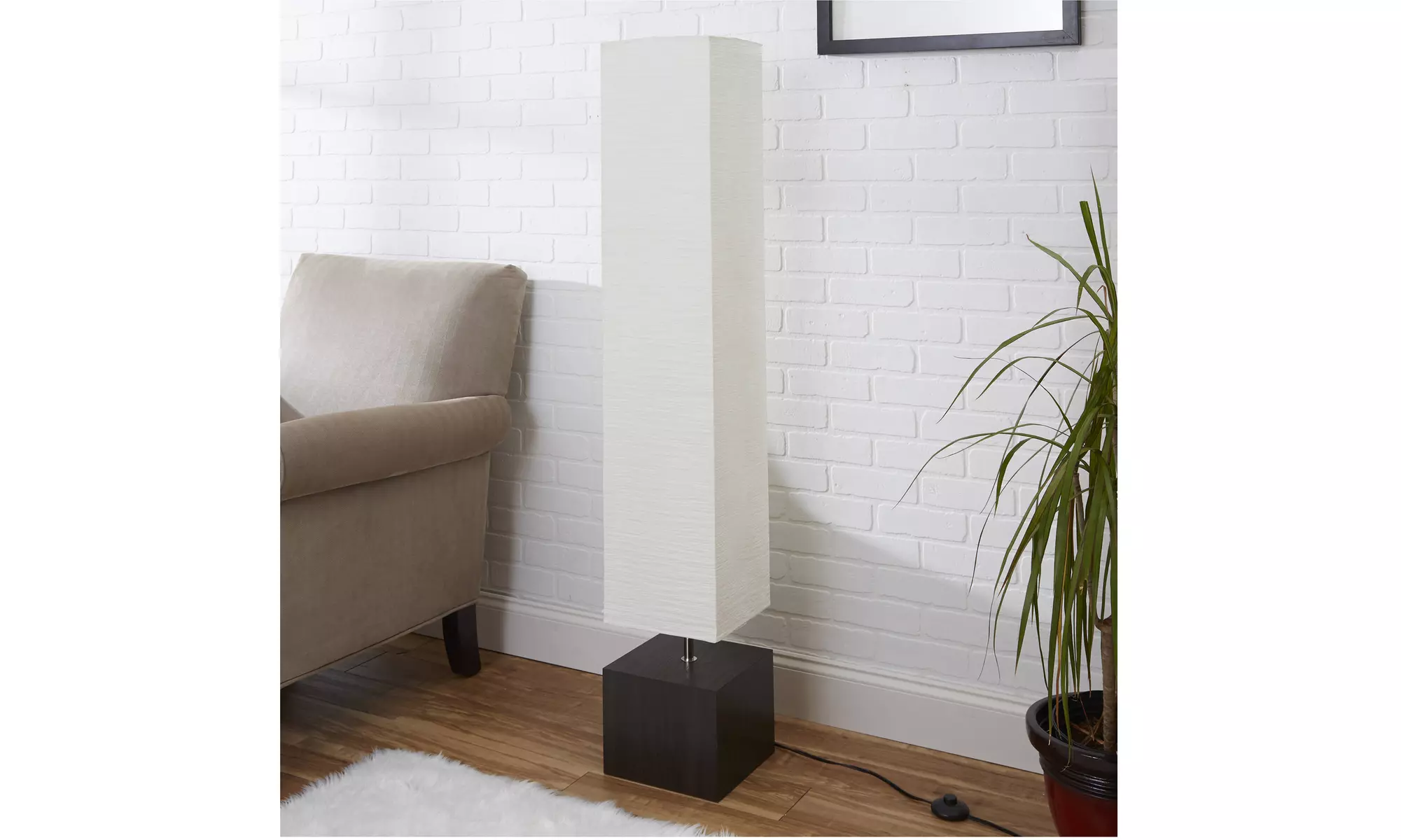 White Rice Paper Floor Lamp with Dark Wood Base - Primary Image