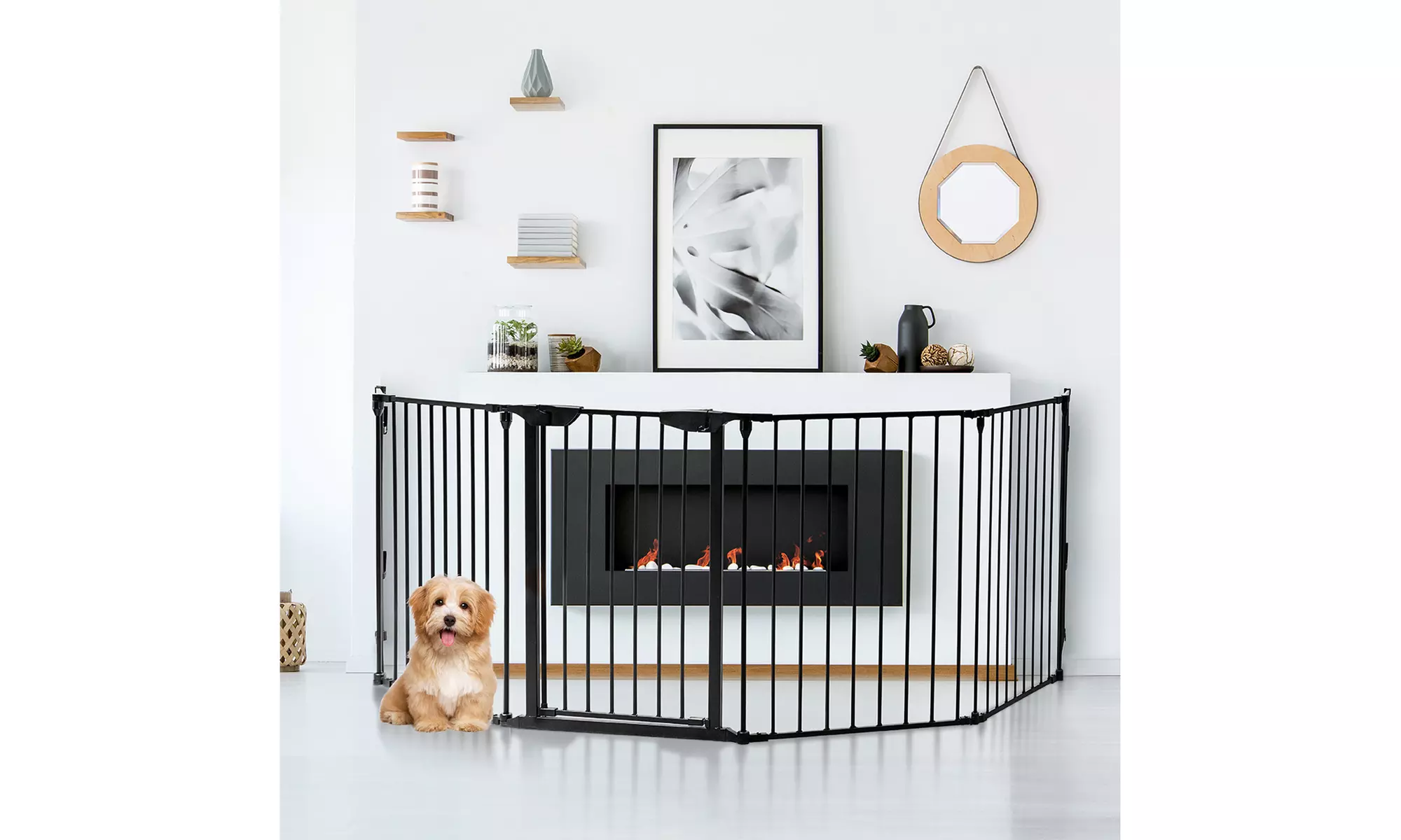 Multifunction 6 Panel Metal Gate Baby Pet Fence Safe Playpen Barrier Wall-mount