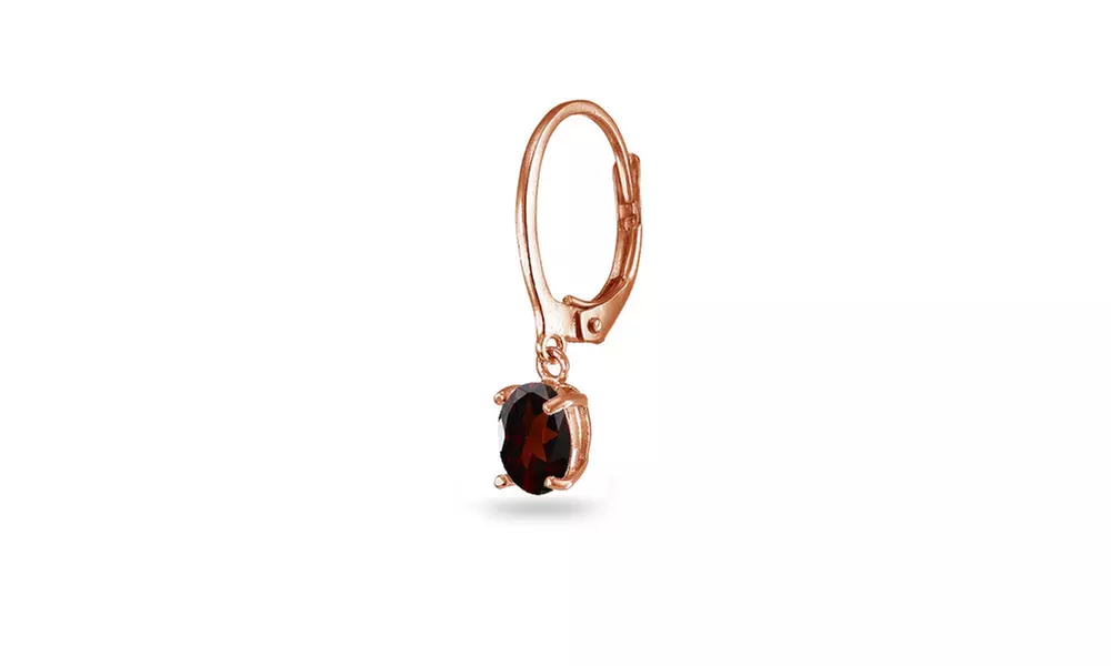 Rose Gold Flashed Sterling Silver Garnet 7x5mm Oval Dangle Leverback Earrings