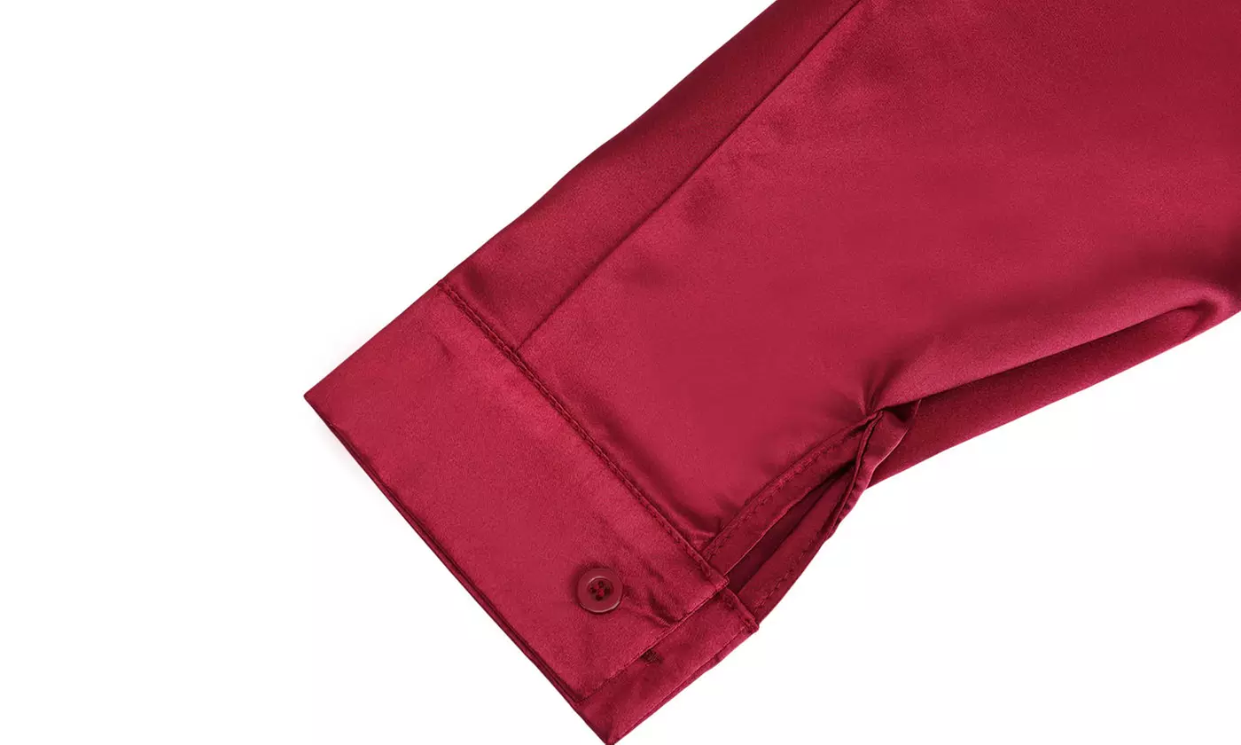 Women's Satin Button-Down Shirt Wrinkle-Free Soft Long Sleeve Blouse