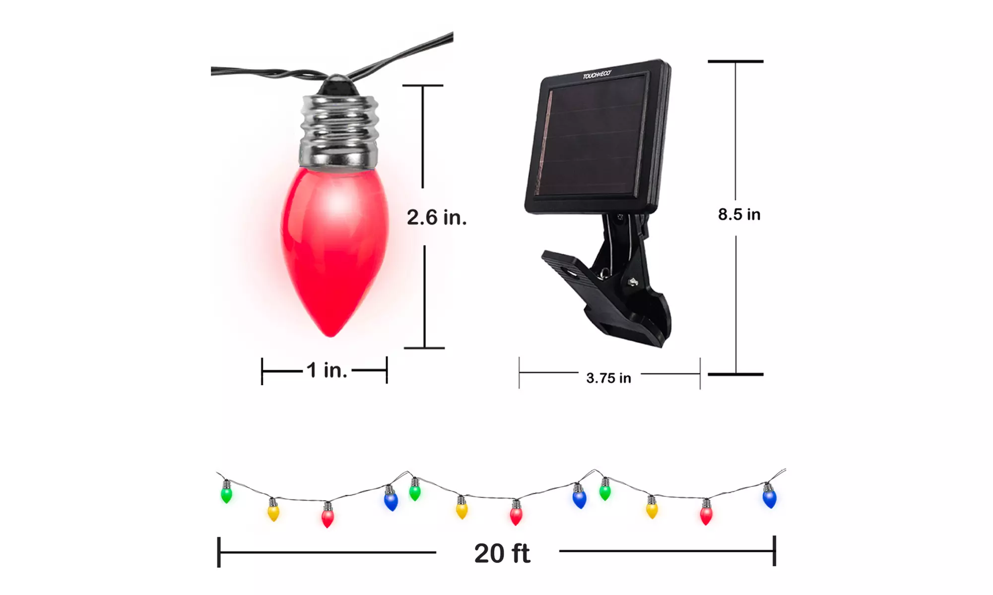 Touch Of ECO Holiday Outdoor Solar Multi-Colored LED Christmas String Lights