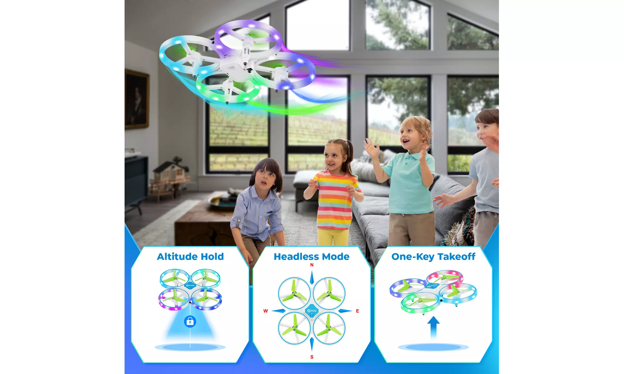 Contixo TD1 Mini Drone for Kids and Beginners, LED Light RC Drone, Dual Battery