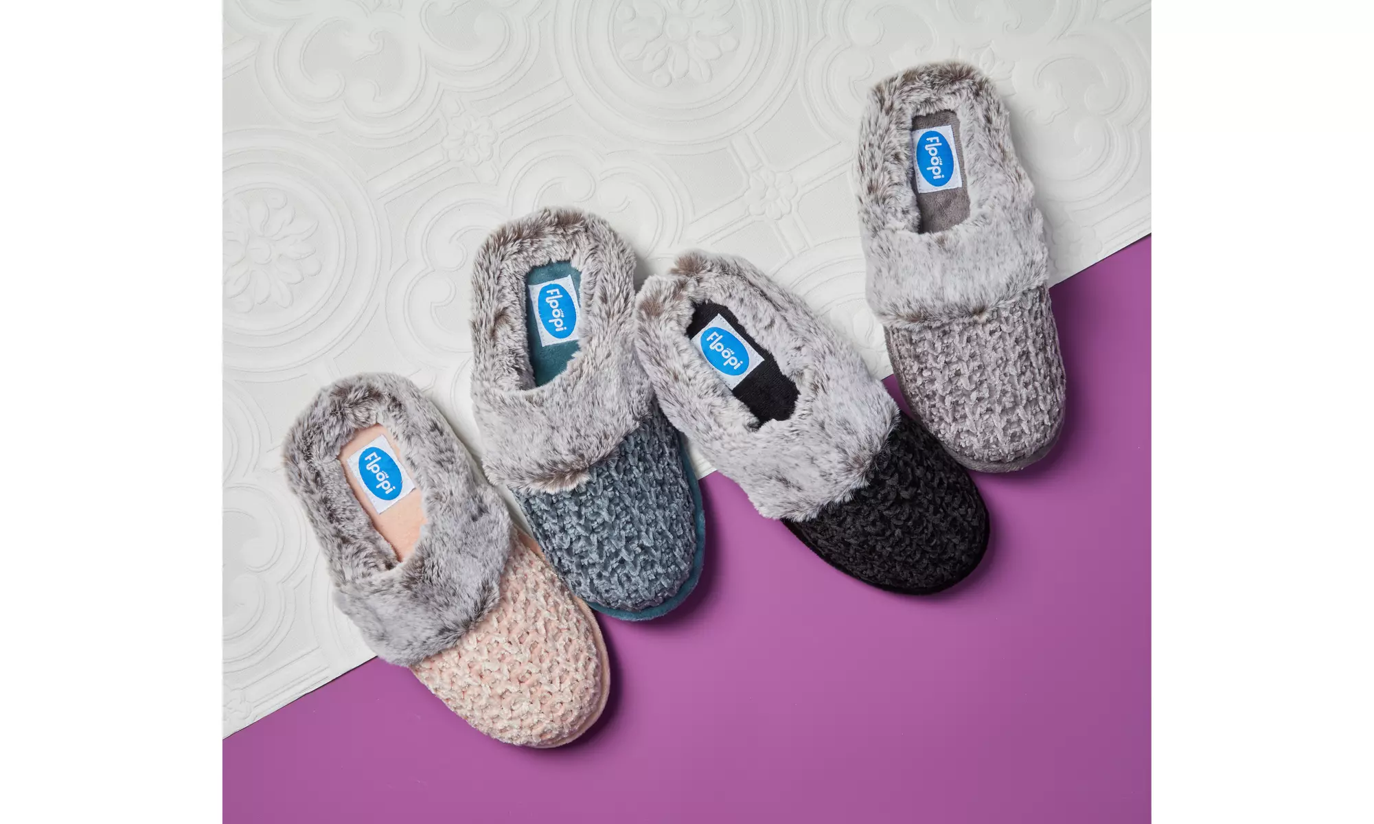 Floopi Women's Soft Cuff Chenille Knit Slippers with Memory Foam