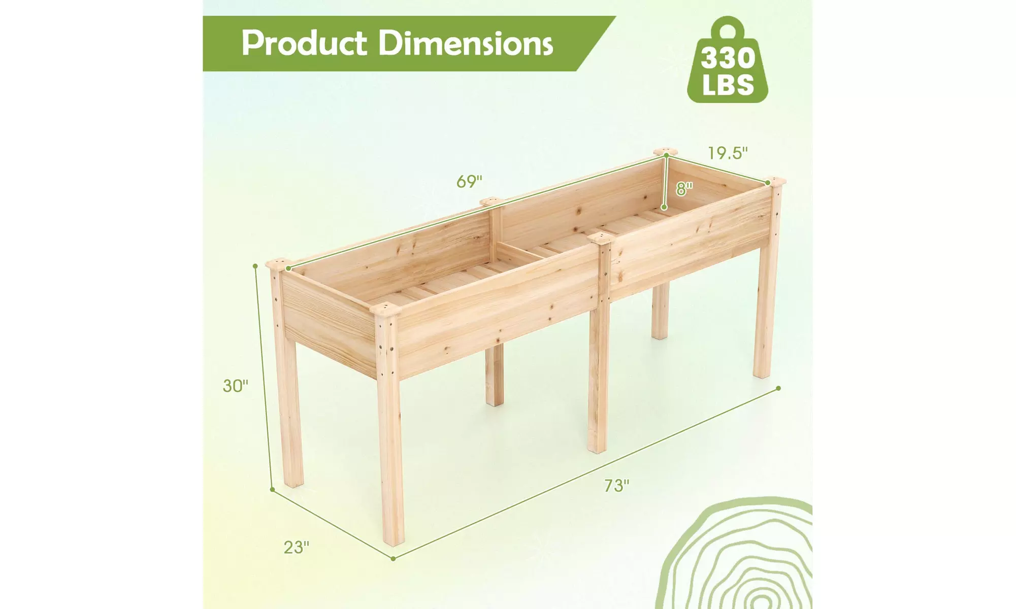 Costway Outdoor Raised Garden Bed with Legs Wood Planter Box with Divider Panel