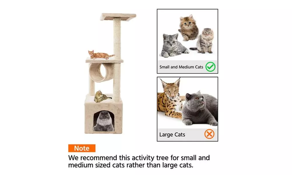 36" Solid Cute Sisal Rope Plush Cat Climb Tree Cat Tower Beige