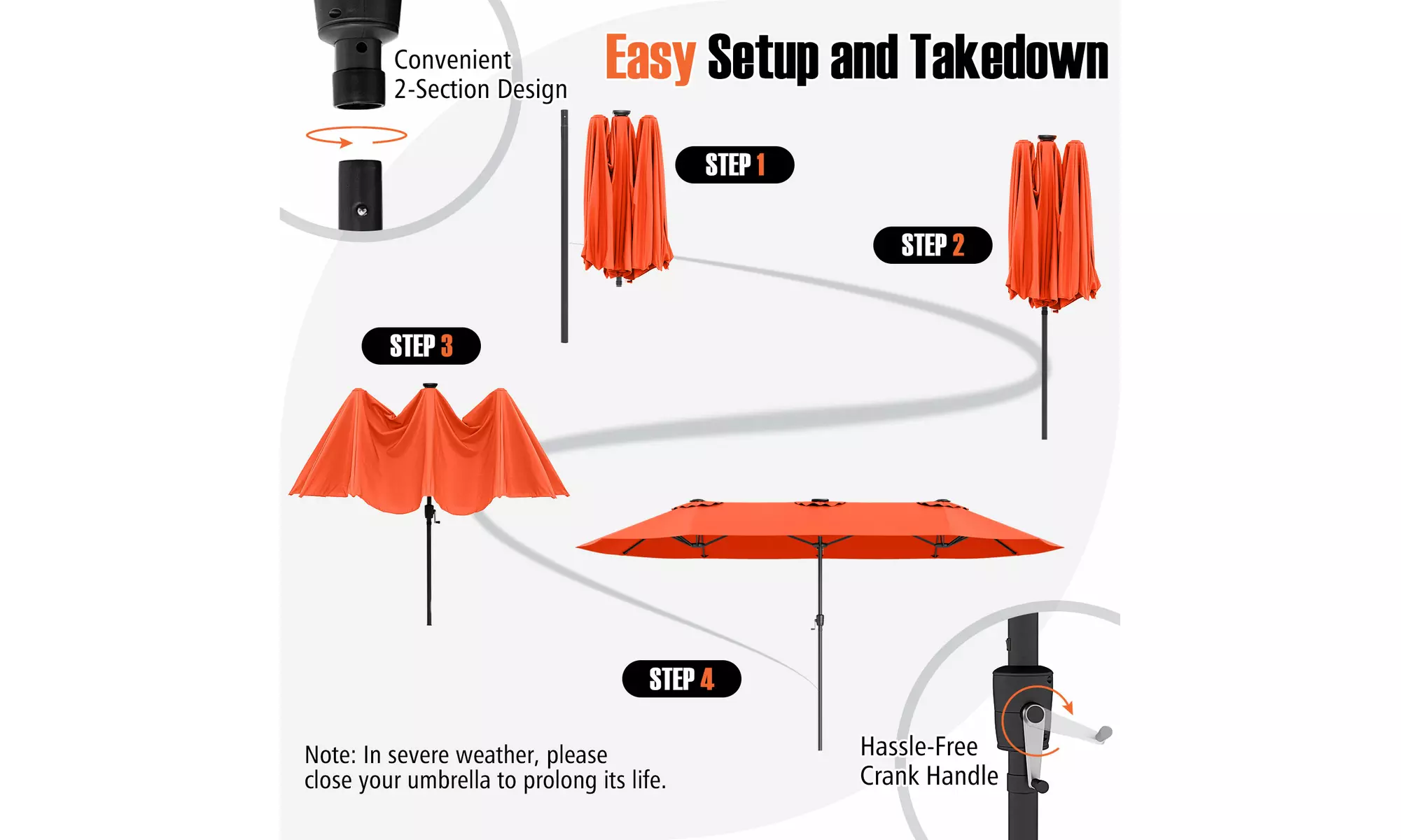 Costway 15.5 FT Extra-Large Patio Umbrella with LED Solar Lights