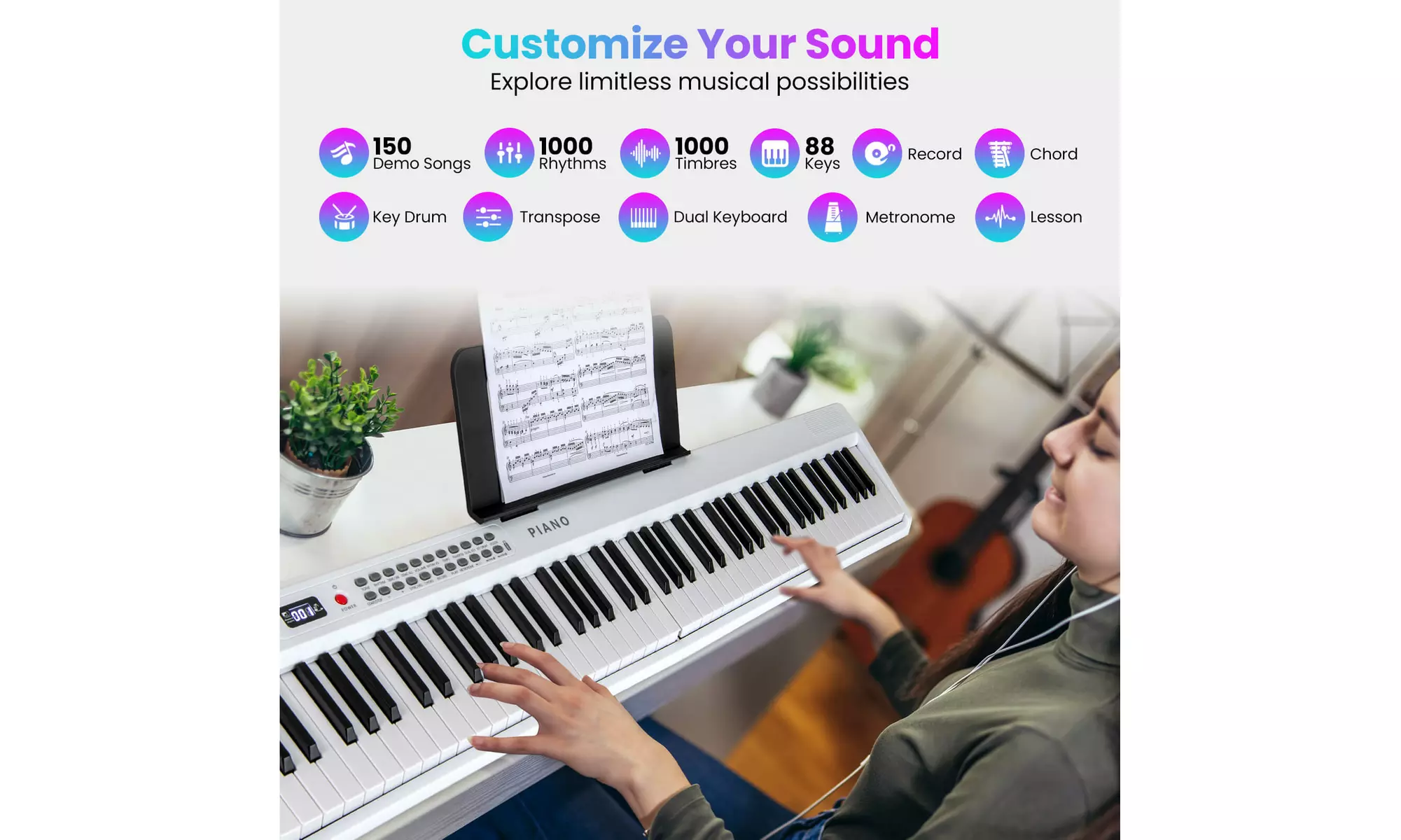 Costway 88 Key Folding Piano Keyboard with Wireless MIDI Dual Speakers