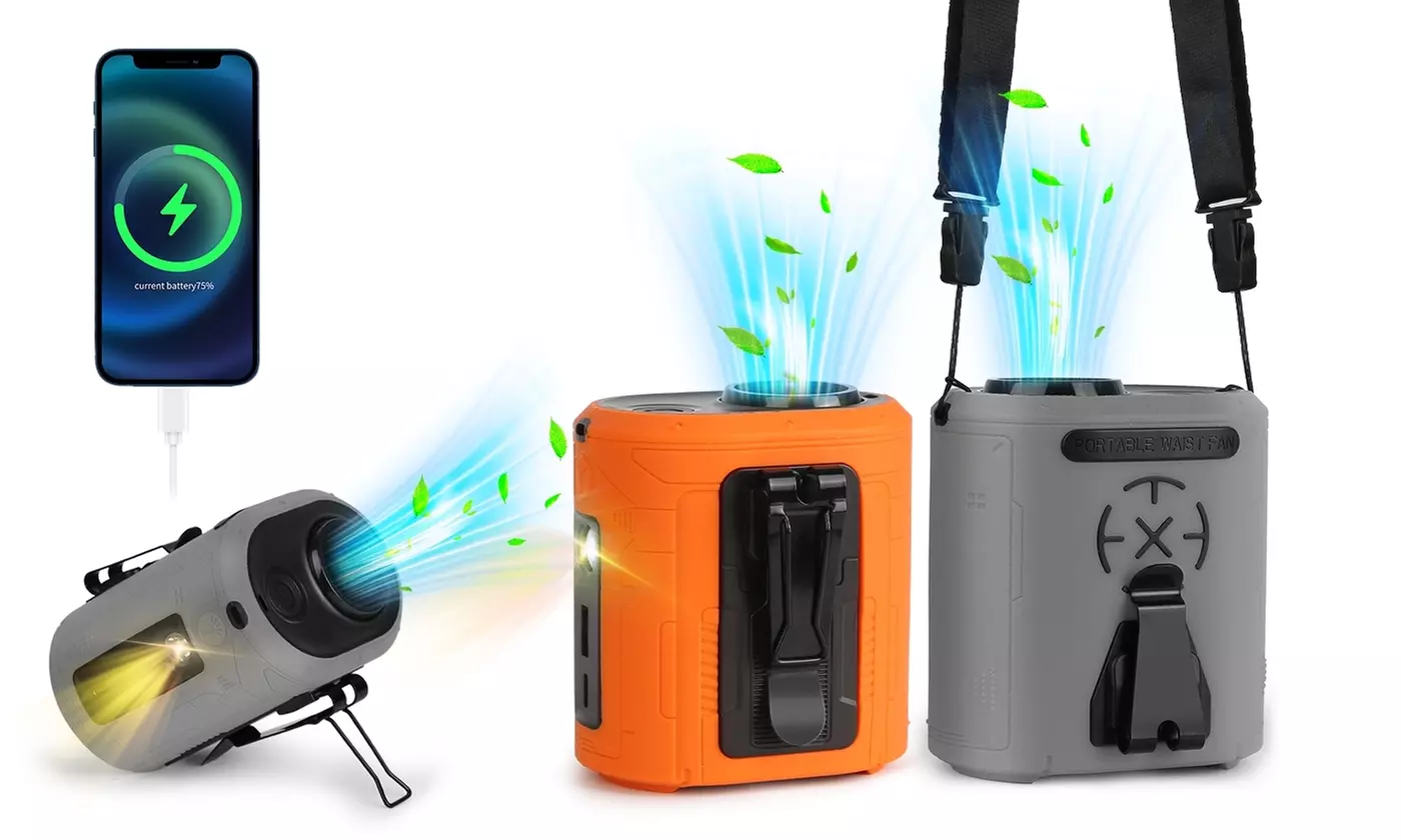iMounTEK 5-in-1 Waist Clip Fan with 5 Speeds, Flashlight & 10000mAh Power Bank