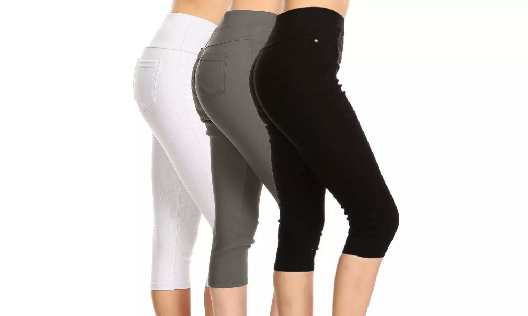 Three-Pack JVINI Women's High Waist Capris Pull-On Skinny Capri Jeggings