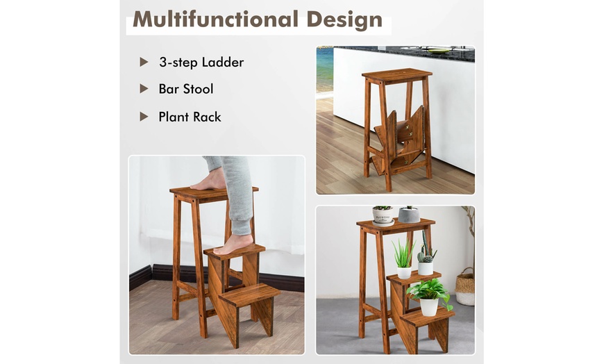 Image 13: Costway Three-Tier Multi-Functional Foldable Wooden Step Stool