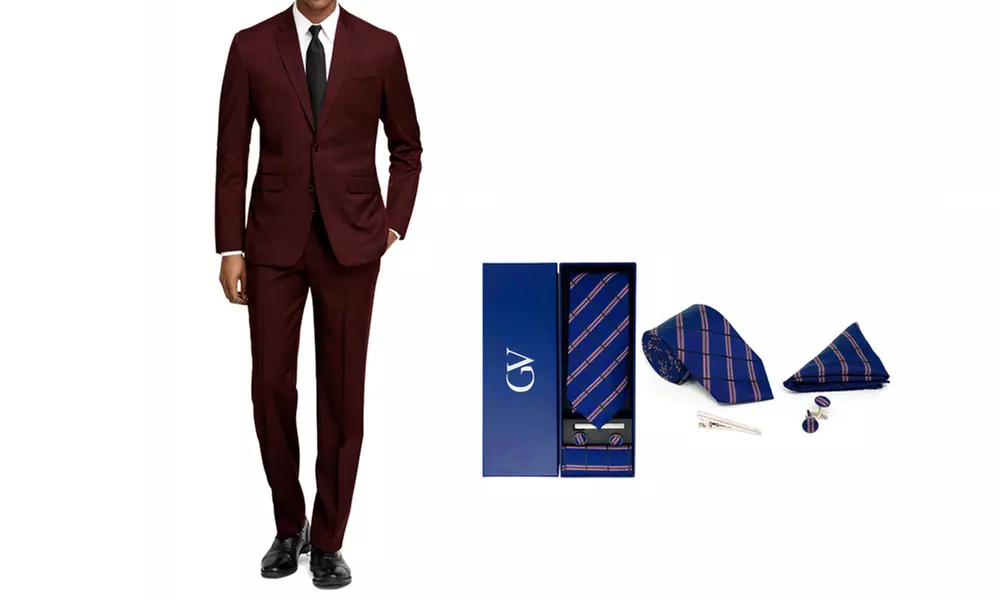 Braveman Men's 2pc Slim Fit Suits with Gift Tie Set - Image 5
