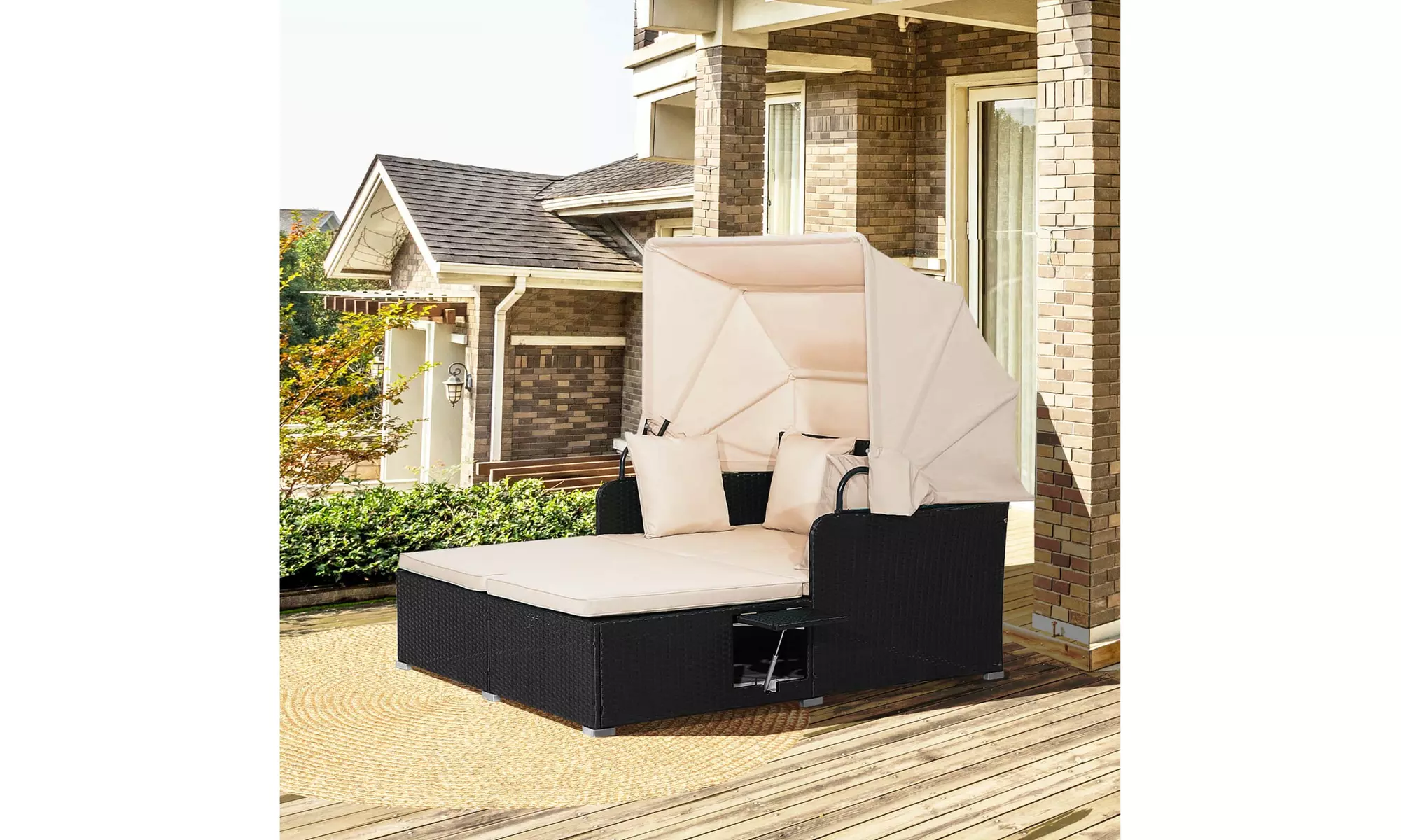 Costway Rattan-Effect Daybed with Retractable Top Canopy
