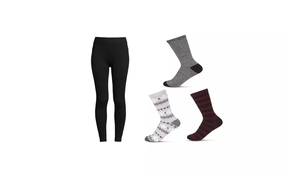 Pawz by Bearpaw Women High Waist Fleece Lined Leggings and Socks Set for Winter - Primary Image