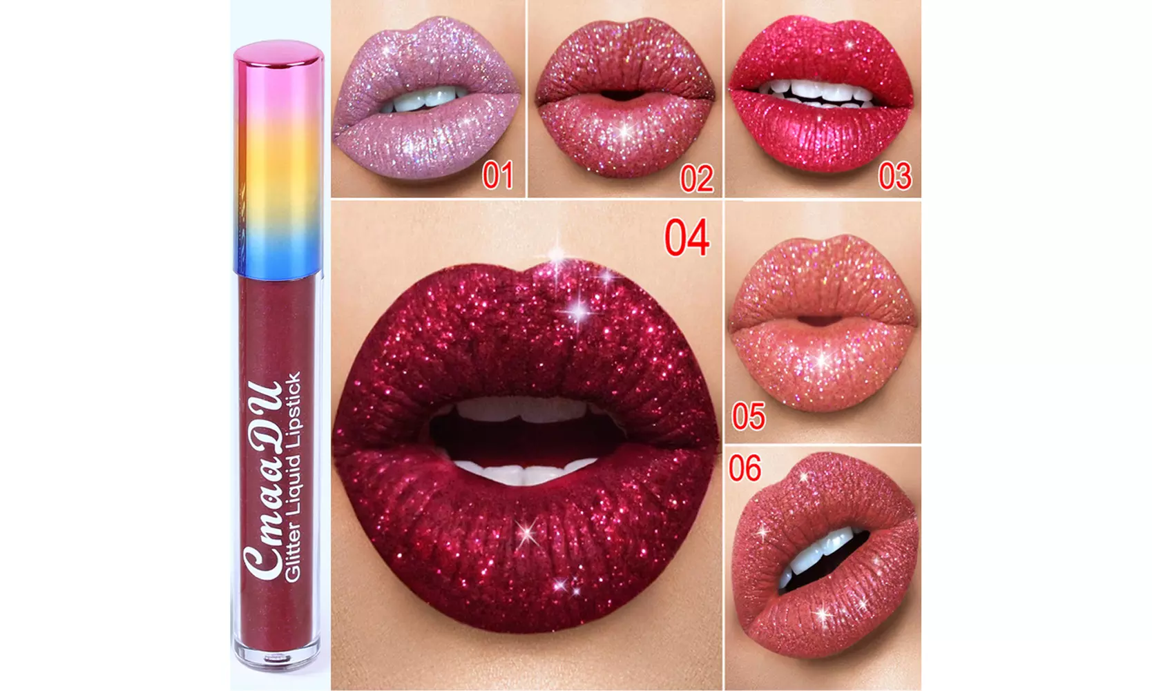 US 6-12 Pc Set 6 Color Glitter Liquid Lipstick Waterproof Long Lasting Lip Gloss