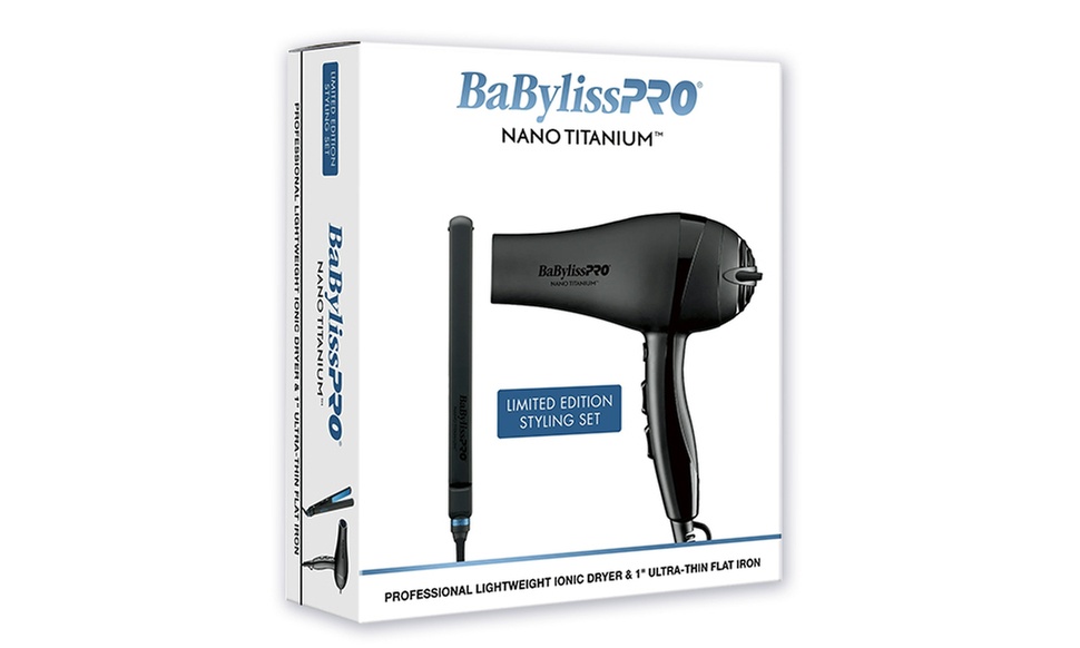 BabylissPRO Nano Titanium Lightweight Ionic Dryer & 1" Ultra-Thin Flat Iron Set