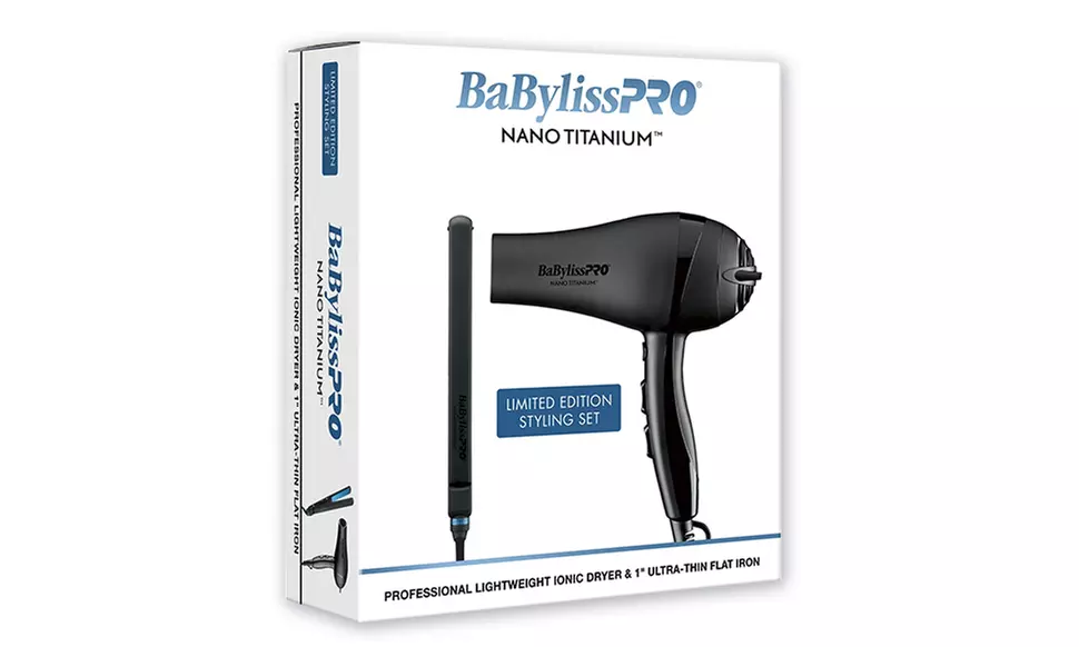 BabylissPRO Nano Titanium Lightweight Ionic Dryer & 1" Ultra-Thin Flat Iron Set