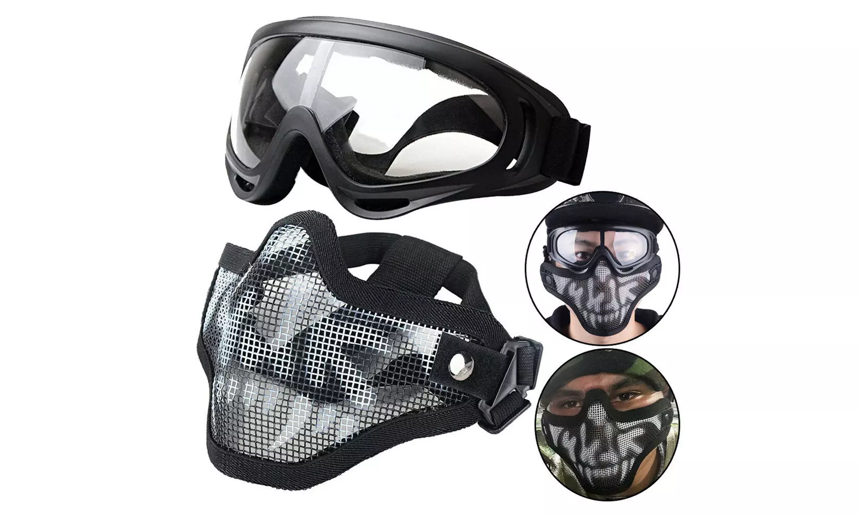 Tactical Steel Mesh Half Face Skull Mask X400 UV Goggles Airsoft Paintball - Primary Image