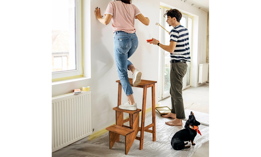 Image 8: Costway Three-Tier Multi-Functional Foldable Wooden Step Stool