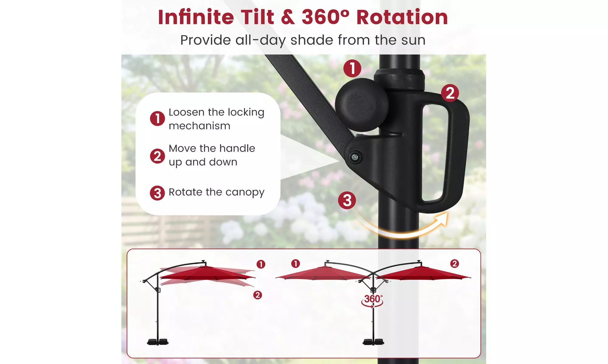 Costway 10 FT Solar Offset Hanging Umbrella with Base