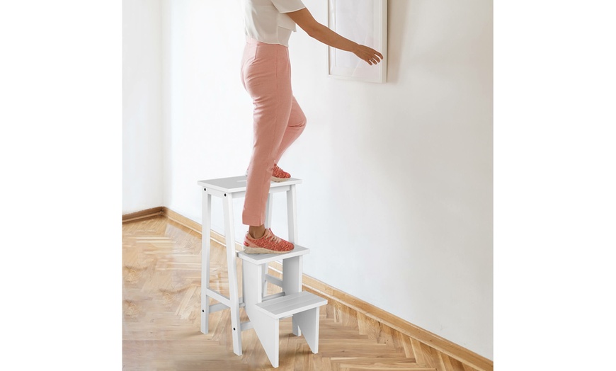 Image 26: Costway Three-Tier Multi-Functional Foldable Wooden Step Stool