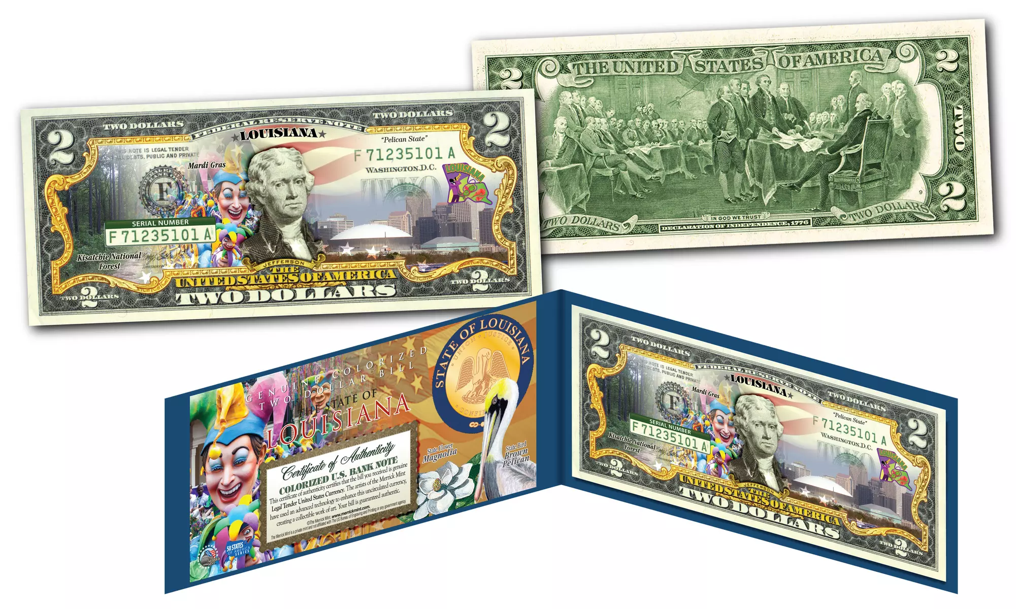 Official Genuine Legal Tender U.S. 2 Dollar Bills Honoring America's 50 States 