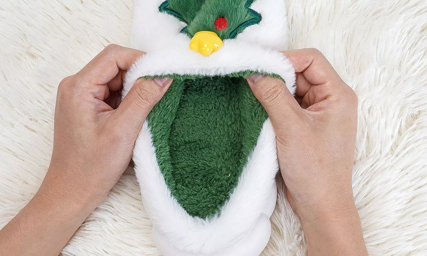 Cozy Christmas Tree Slippers Festive Plush House Shoes with Non-Slip Sole