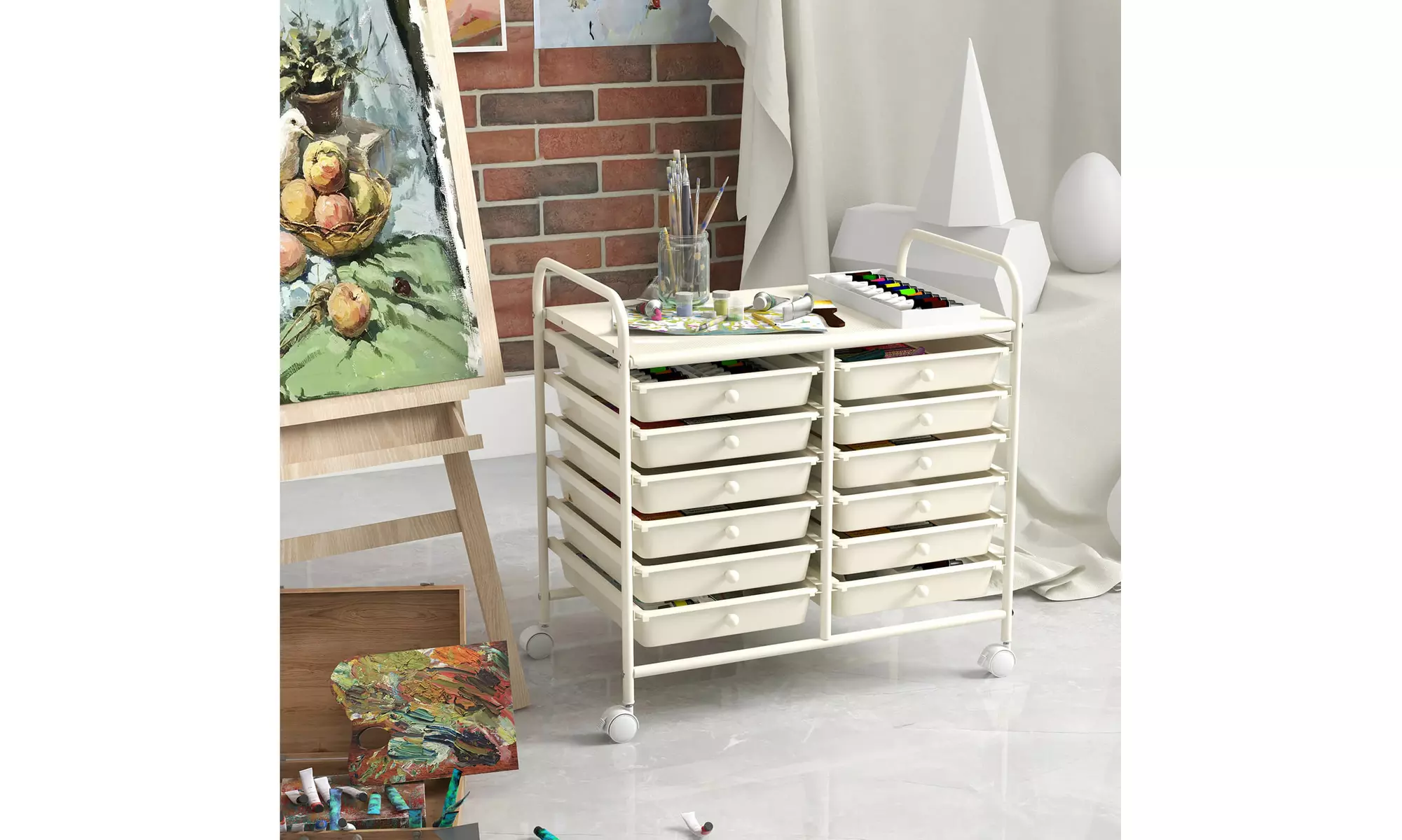 Costway 12 Drawers Rolling Cart Storage Scrapbook Paper Studio Organizer Bins