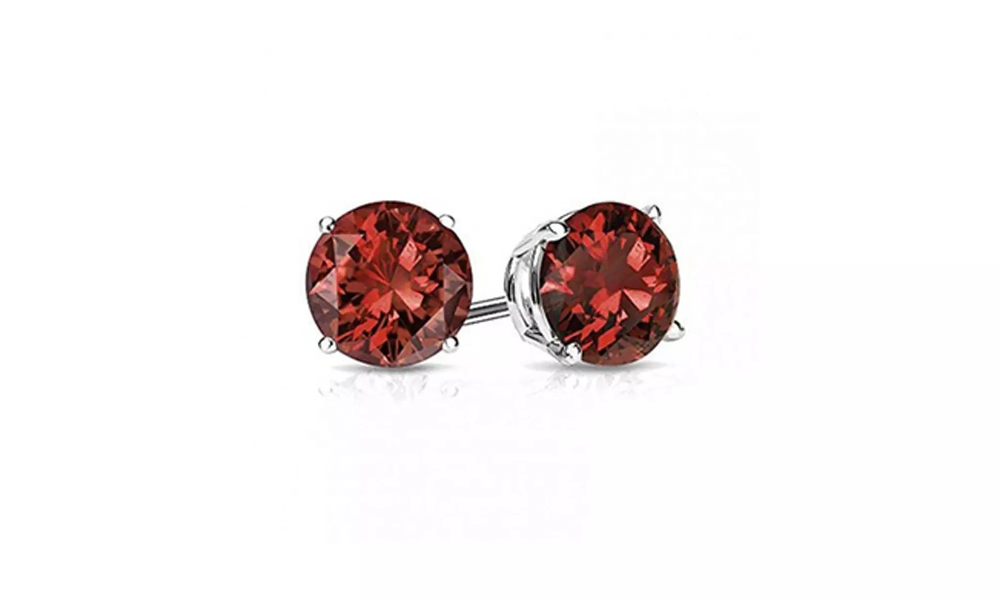 Paris Jewelry 14k White Gold Plated Round Cut 9mm Gemstone Garnet Stud Earrings