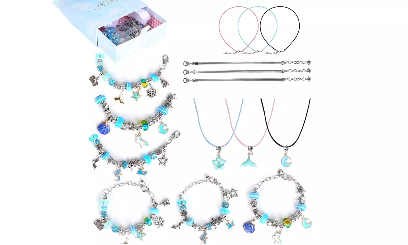  Laromni 66-Piece Charm Bracelet & Necklace Kit for Girls DIY Jewelry Making