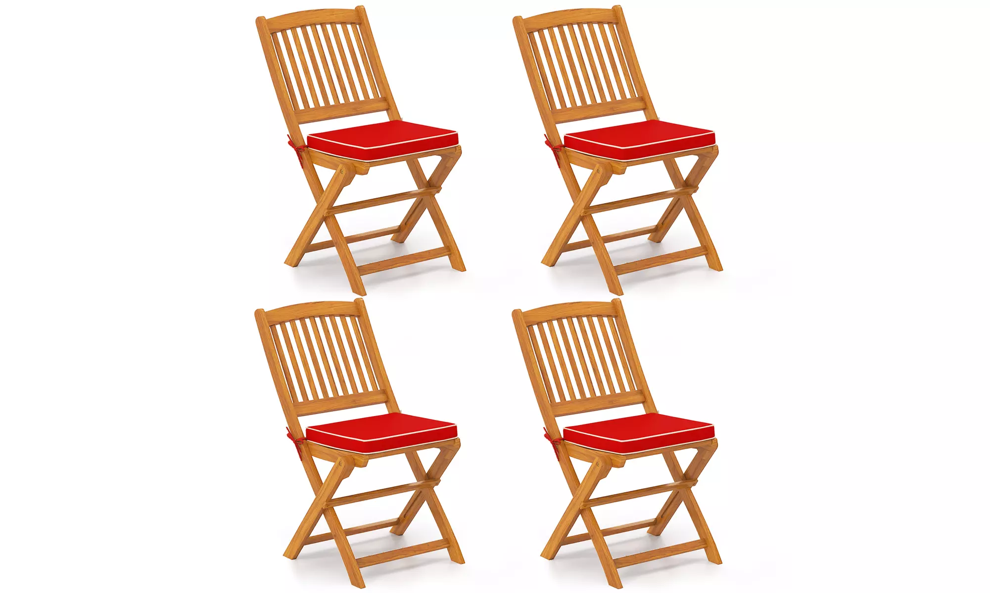 Costway Outdoor Folding Chairs Acacia Wood High-Back Chair with Seat Cushions