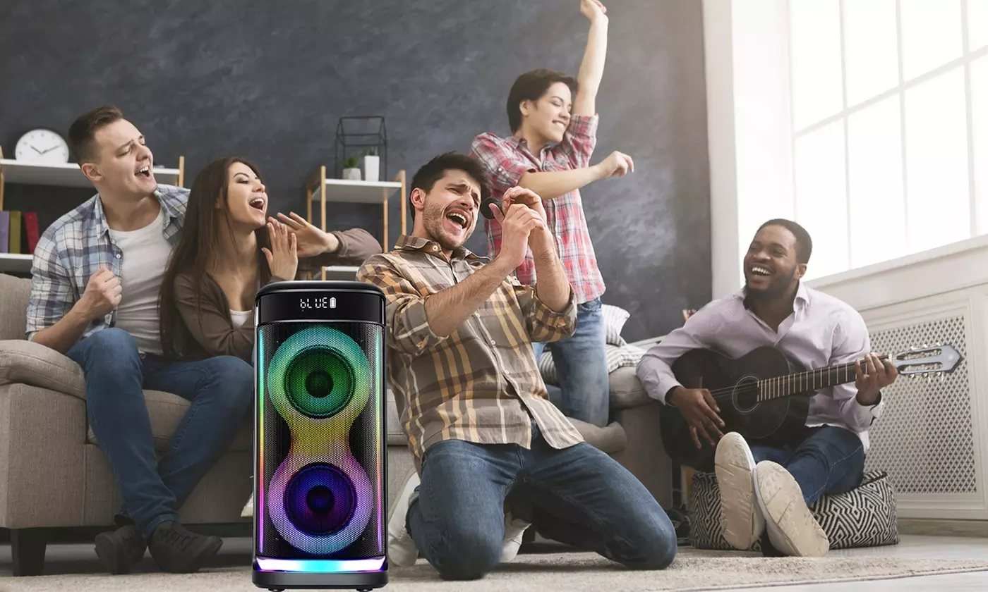 iMounTEK Portable Wireless Party Speaker with LED Light Wireless Mic Remote