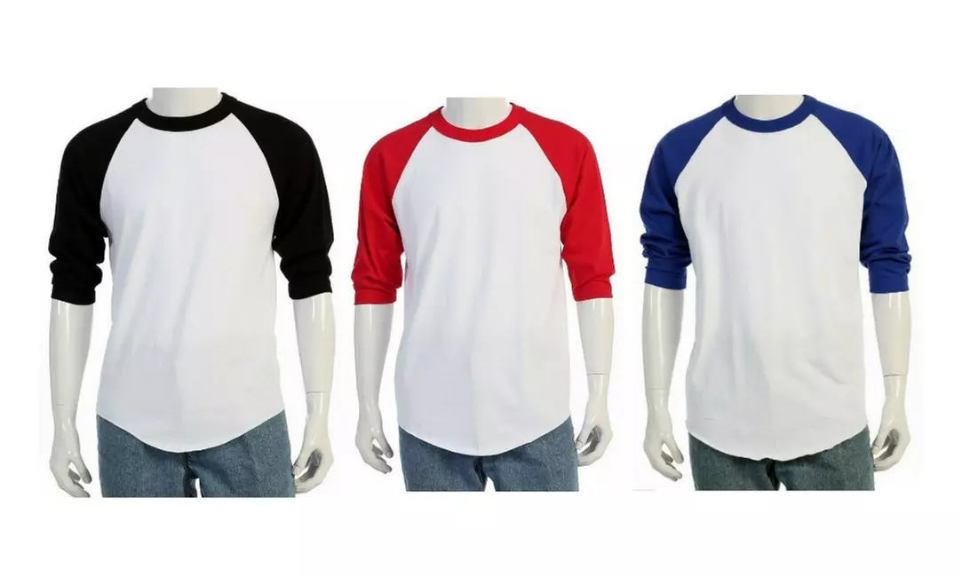 (3 Pack) Men's 2 Tone Baseball 3/4 Sleeve Tees 100% Cotton 3 Colors - Primary Image