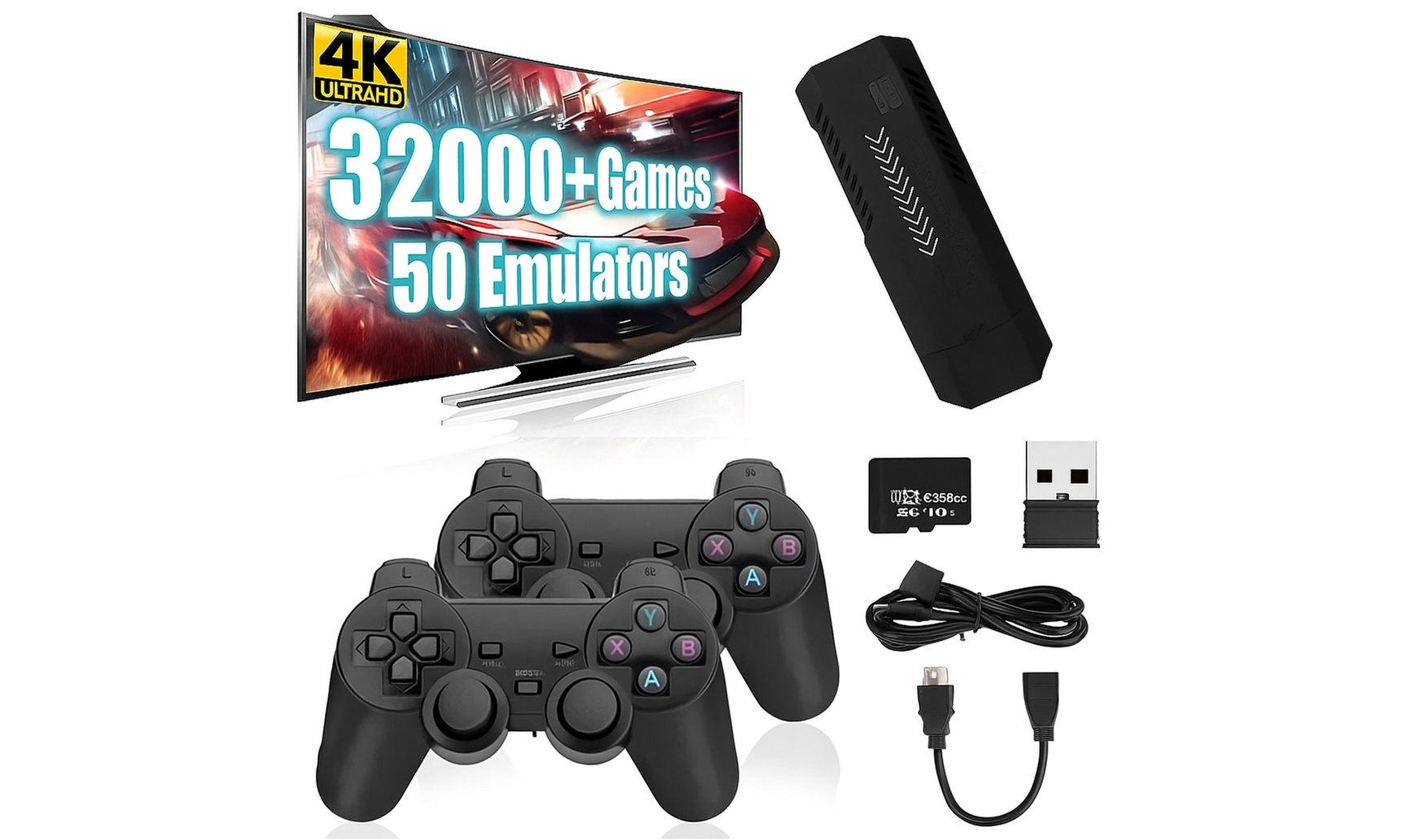 Retro 4K HDMI Game Stick with Two Controllers and 30K Games