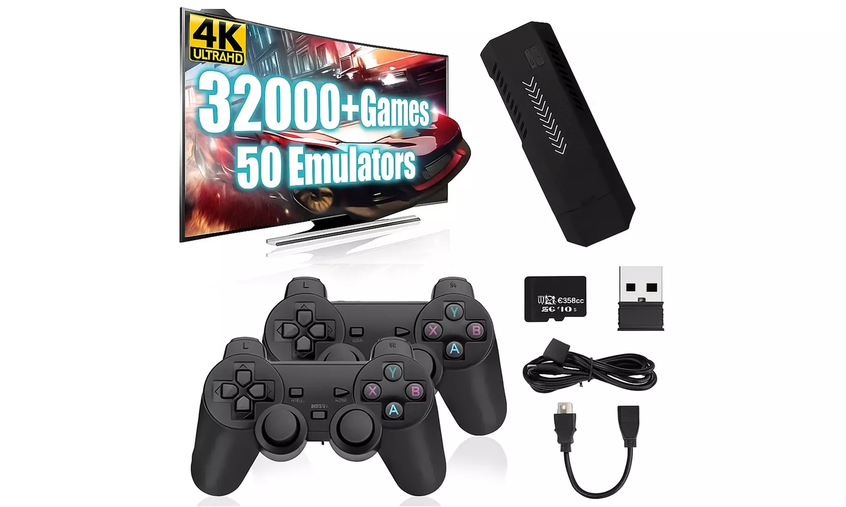 Retro 4K HDMI Game Stick with Two Controllers and 30K Games
