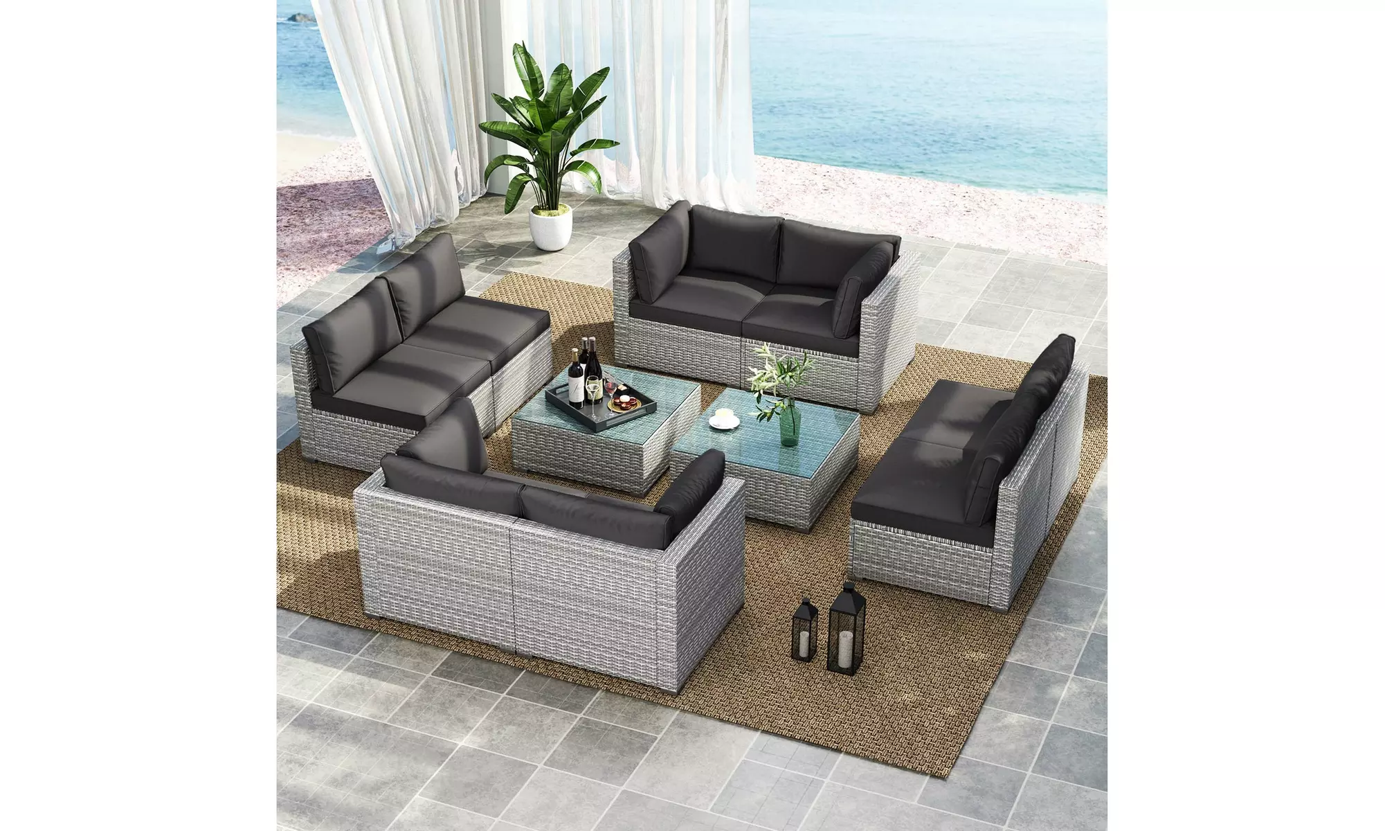Costway Outdoor Patio Sectional Sofa Couch PE Rattan Conversation Set
