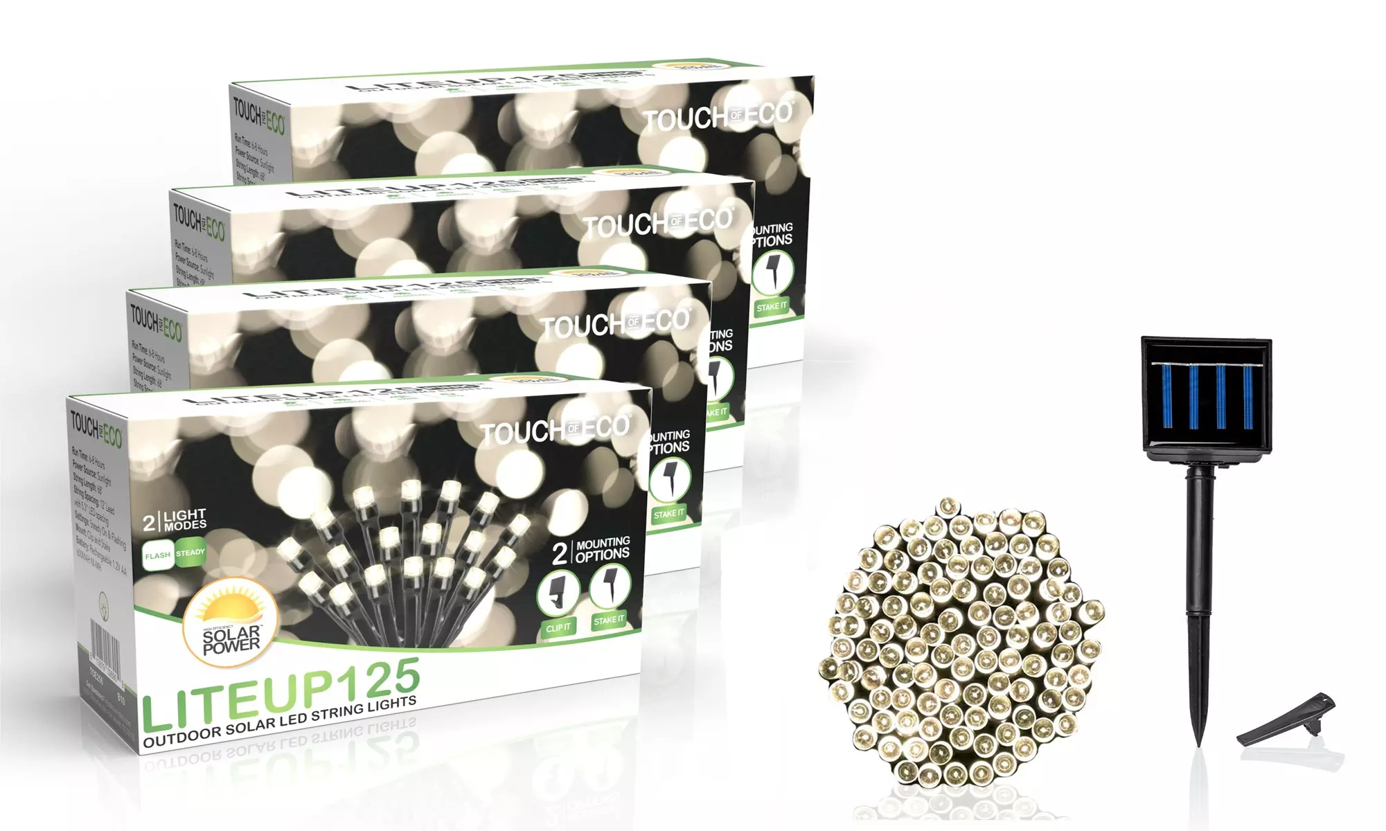 125 LED Solar Powered String Lights - Warm White/Multicolor Packs