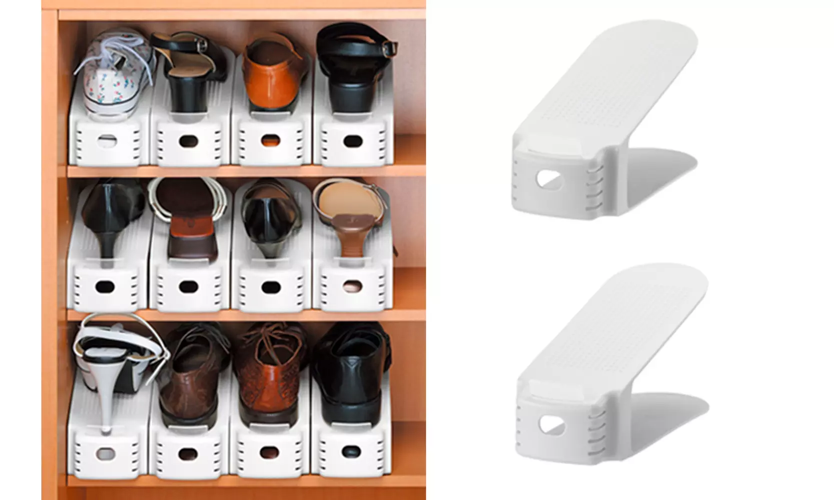 Adjustable Double-deck Shoes Rack Home Organizer Space Saving Storage - Primary Image