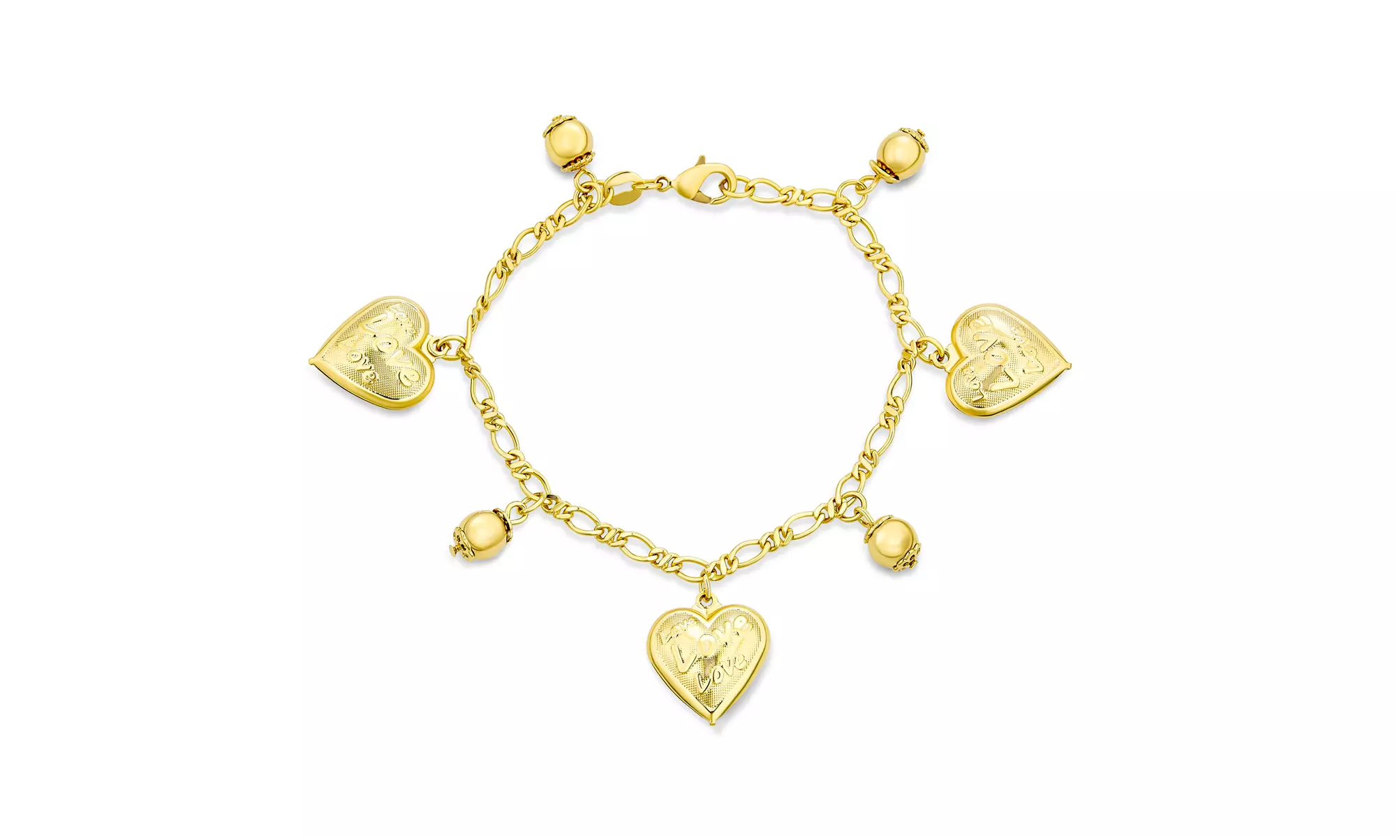 Message Love Hearts Charm Bracelet For Women Gold Plated 7.5 Inch - Primary Image