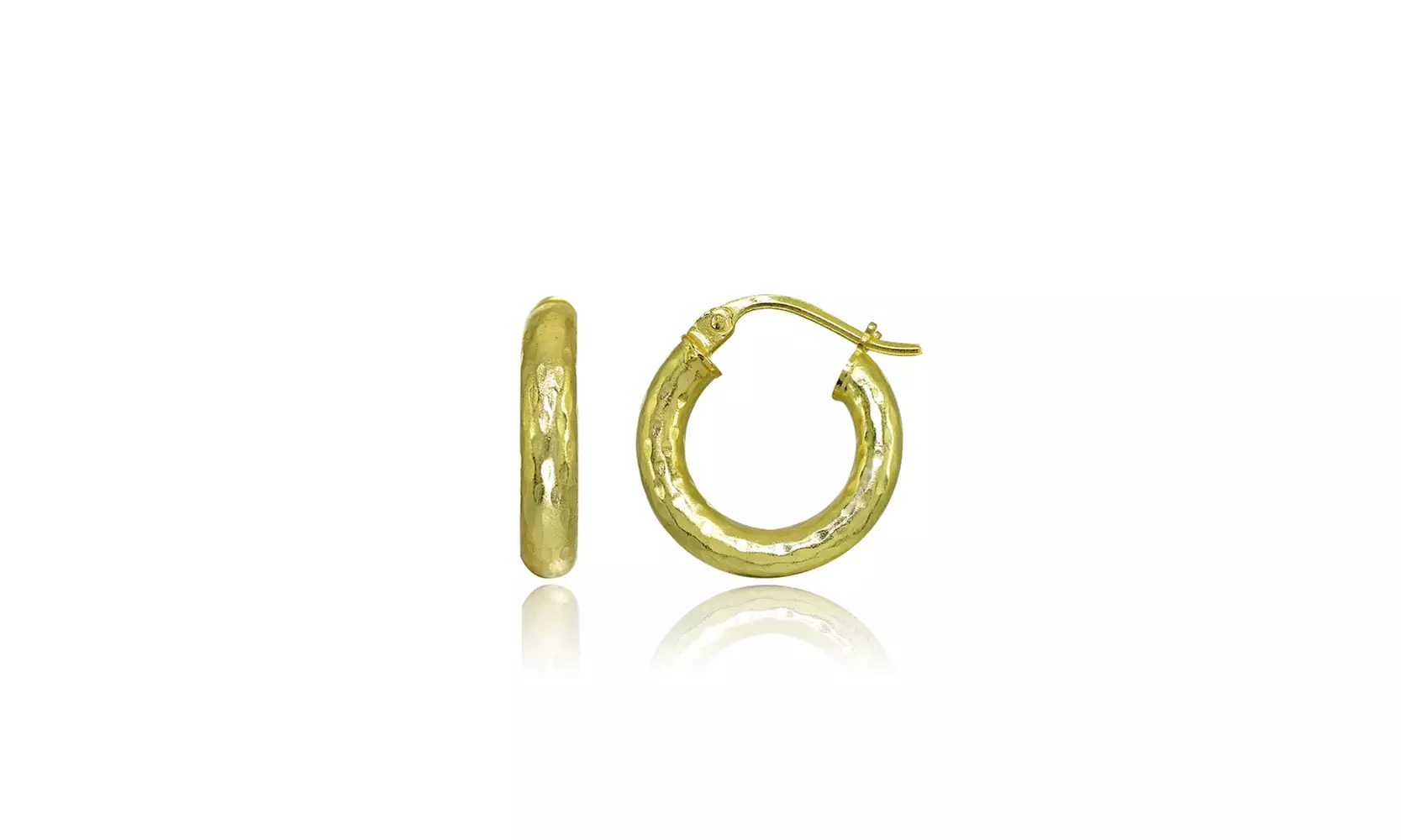 3x15mm Round Diamond-Cut Polished Gold Plated 925 Silver Small Hoop Earrings