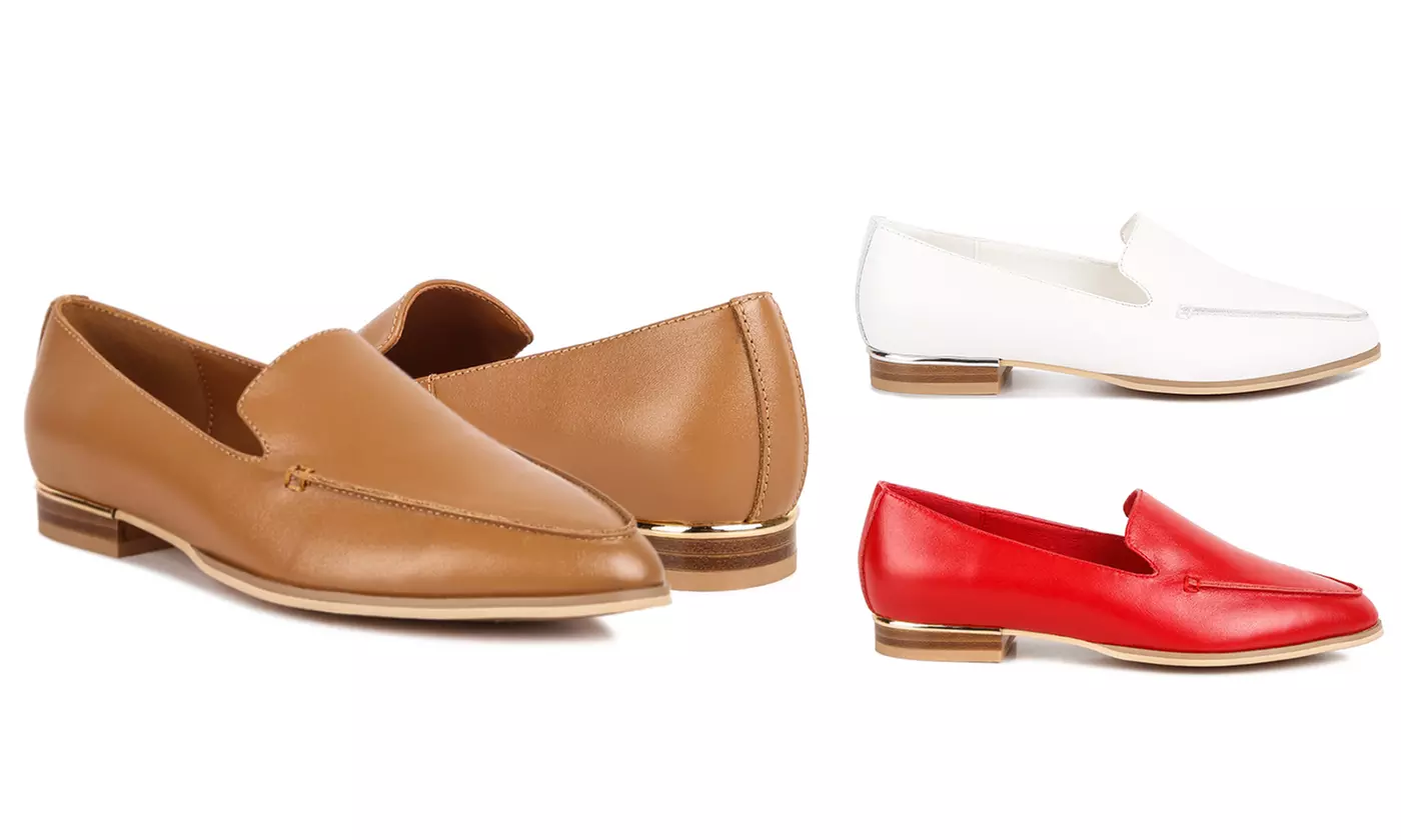Richelli Metallic Sling Detail Loafers In White & Red