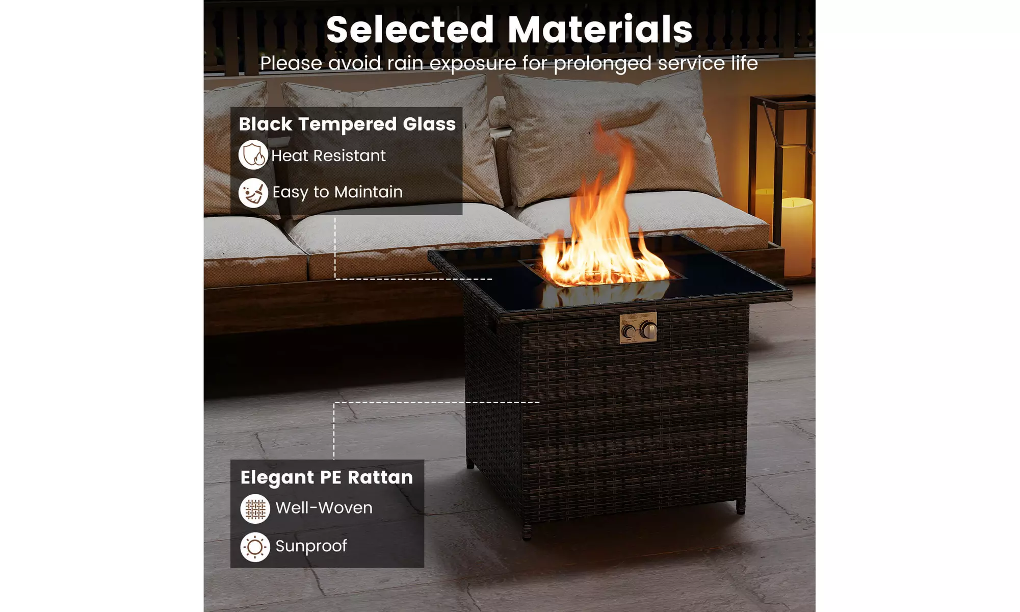 Costway Propane Fire Pit Table with Metal Slatted Tabletop & Steel Burner