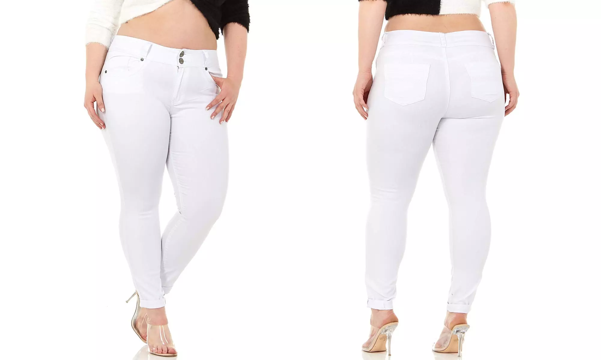 VIP High Rise Cute 2 Button White Twill Pants Skinny Jeans for Juniors - Primary Image