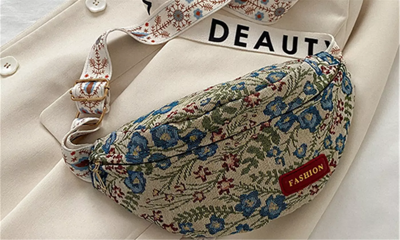 Floral Large Crossbody Fanny Pack Running Travel Bag Passport Bag 