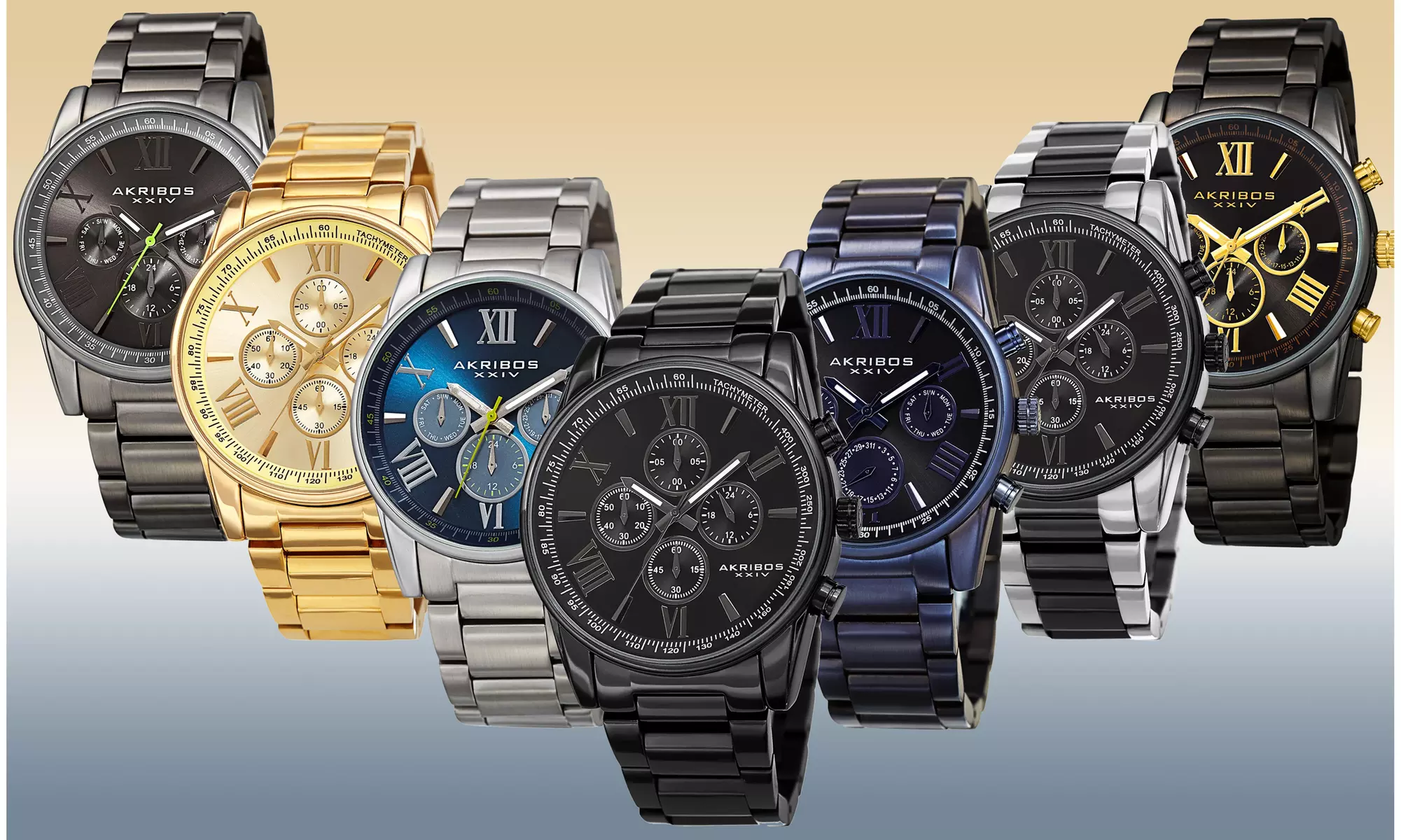 Men's Akribos Quartz Chronograph Multi-Function Stainless Steel Watch Collection - Primary Image