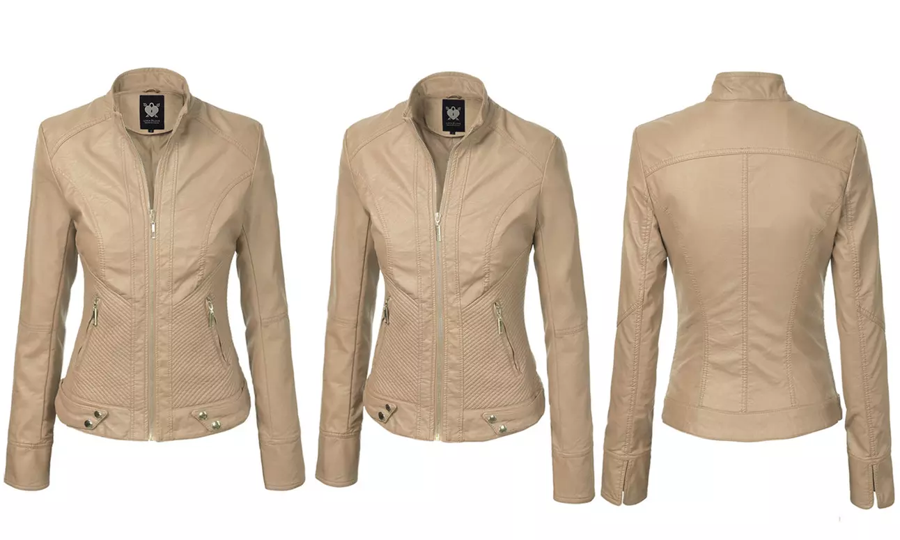Made By Johnny Womens Faux Leather Zip Up Moto Biker Jacket
