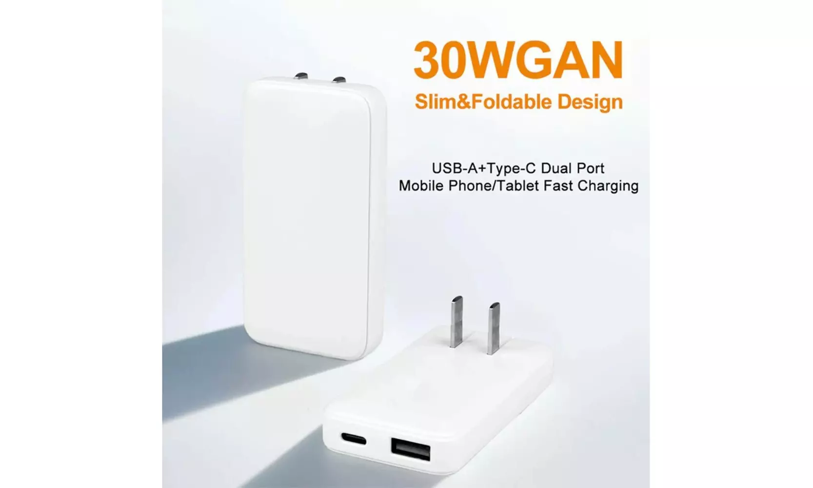 Ultra-Slim 30W USBC & USB A Dual Port Fast Charger (2-Pack)