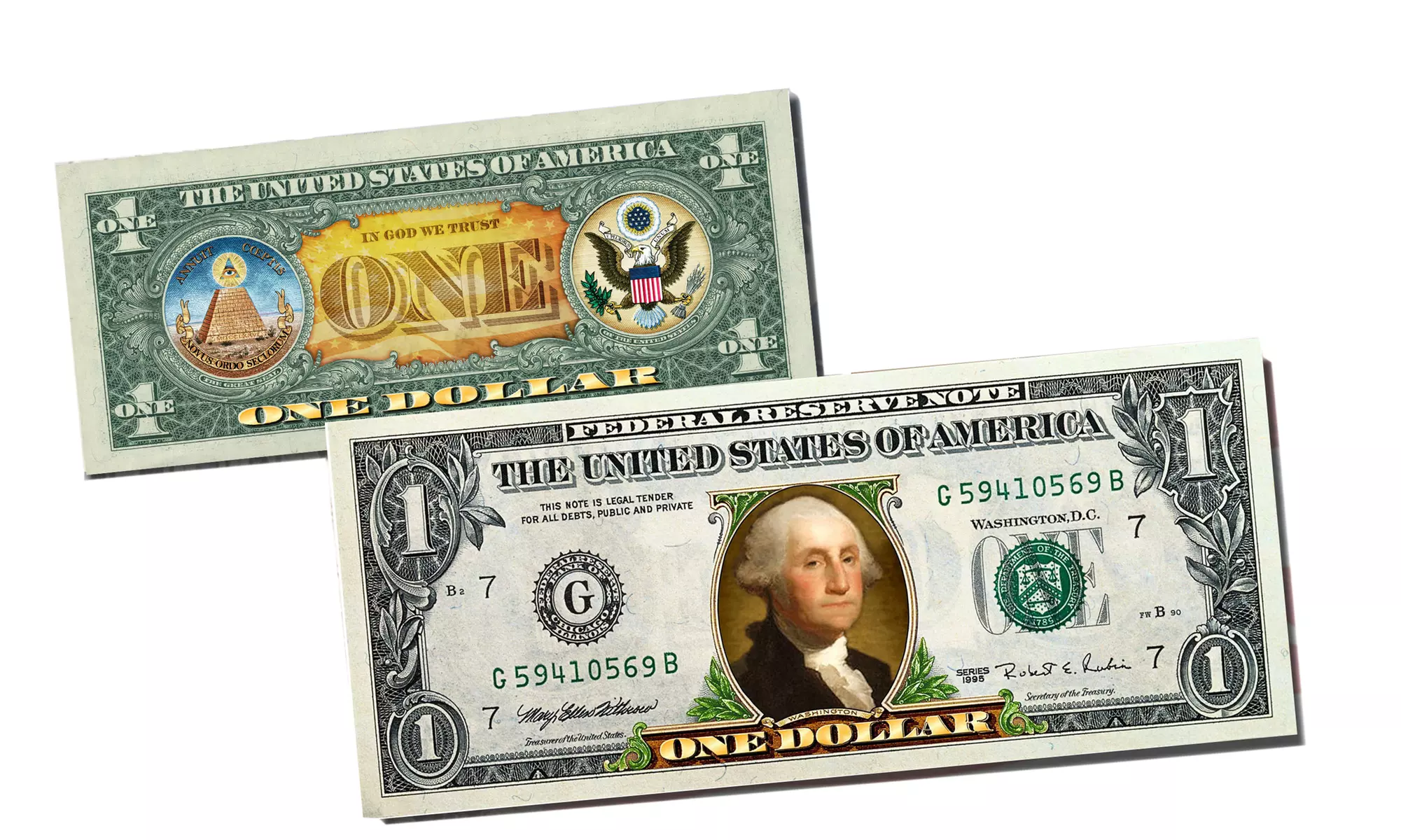 Colorized Two-Sided Genuine U.S. One or Two Dollar Bills