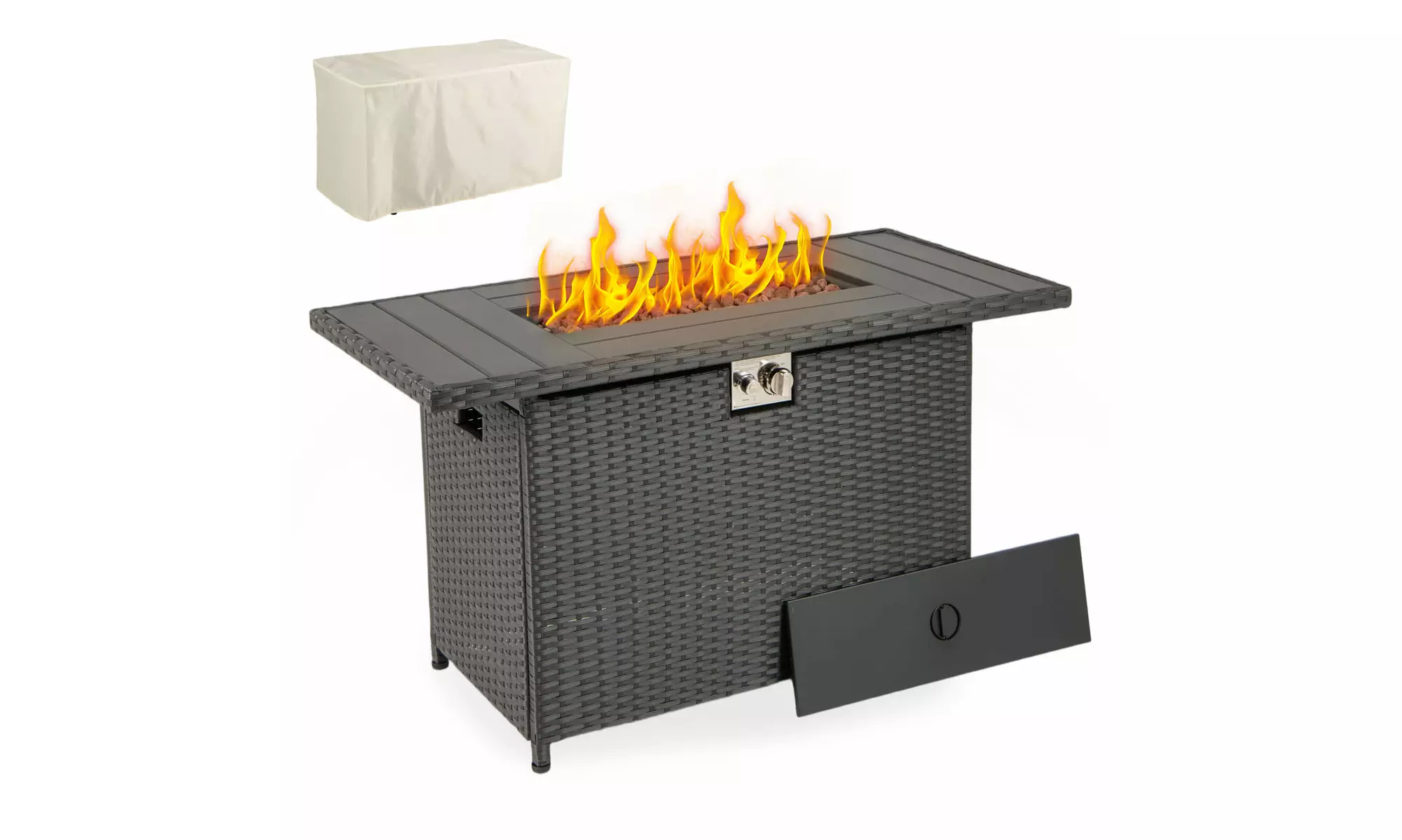 Costway Propane Fire Pit Table with Metal Slatted Tabletop & Steel Burner